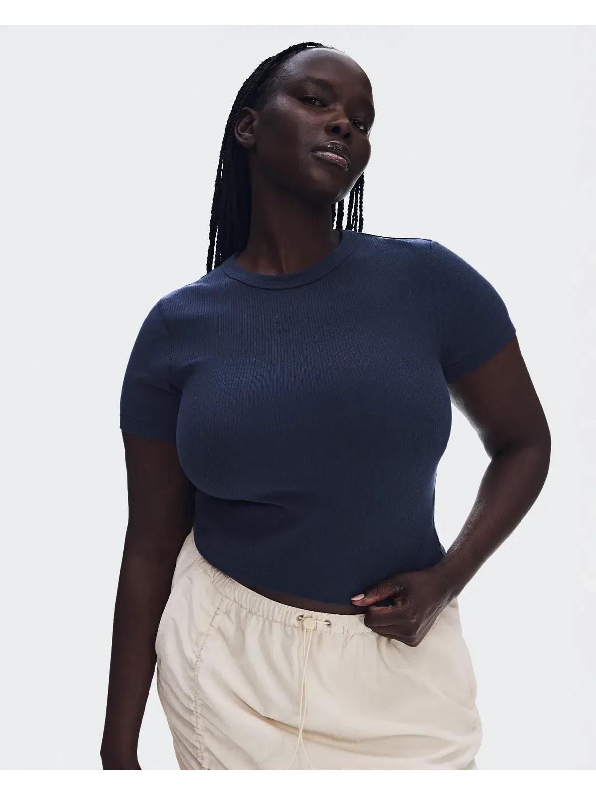 Женская футболка с принтом All-Day Ribbed T-Shirt On — изображение 3 из 8, синий