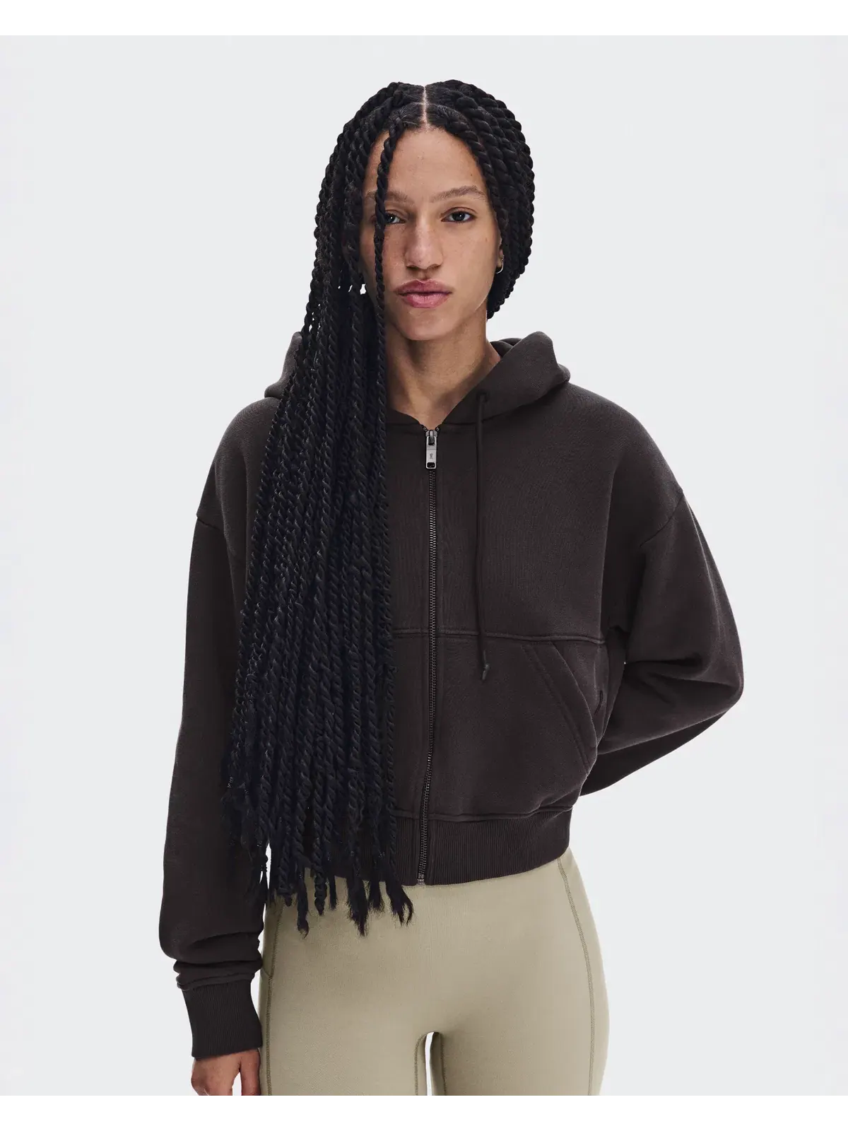 Женское худи на молнии с эффектом потертости Club Collective Full Zip Hoodie FKA On — изображение 3 из 10, эспрессо