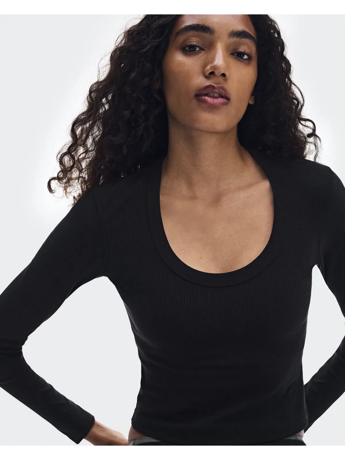 Женский лонгслив с глубоким вырезом All-Day Ribbed Long-T On — изображение 3 из 9, черный