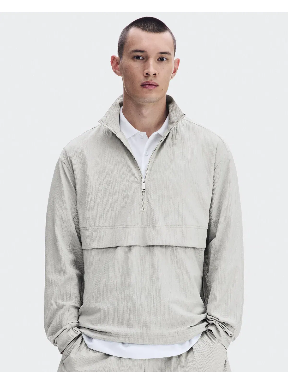 Мужская куртка с длинным рукавом на половину молнии Courtside 1/2 Zip Eaze On, Brume — изображение 3 из 9, дымчато-серый