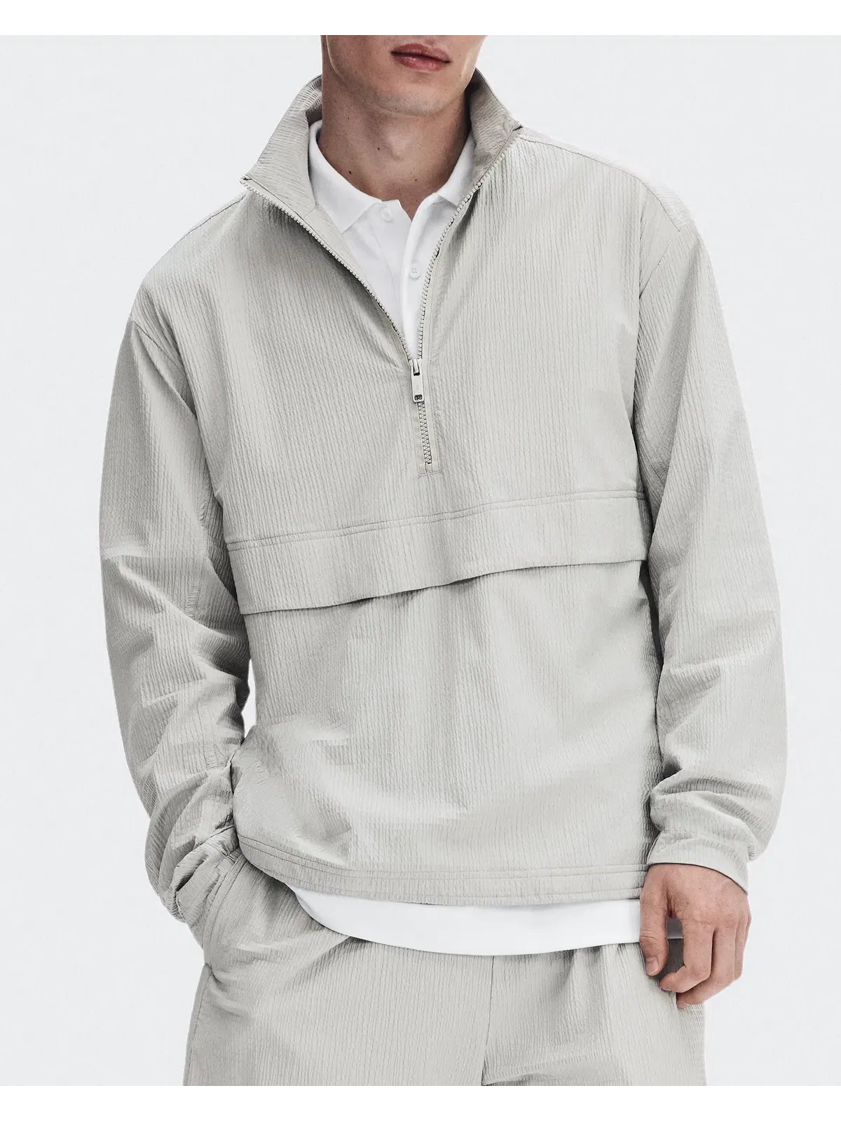 Мужская куртка с длинным рукавом на половину молнии Courtside 1/2 Zip Eaze On, Brume — изображение 7 из 9, дымчато-серый