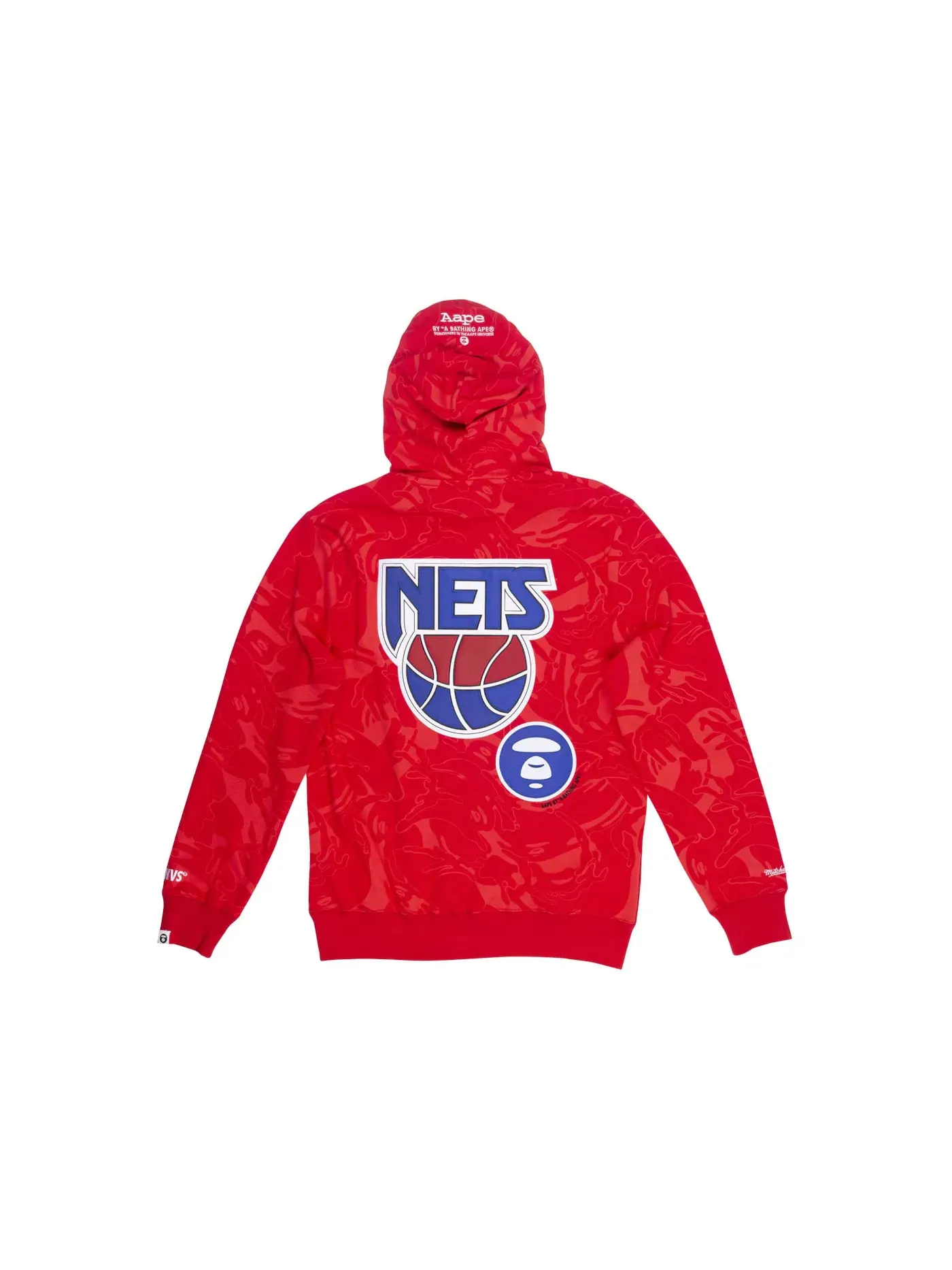 Мужская худи с длинным рукавом Aape x Mitchell & Ness New Jersey Nets BAPE — изображение 2 из 2, красный