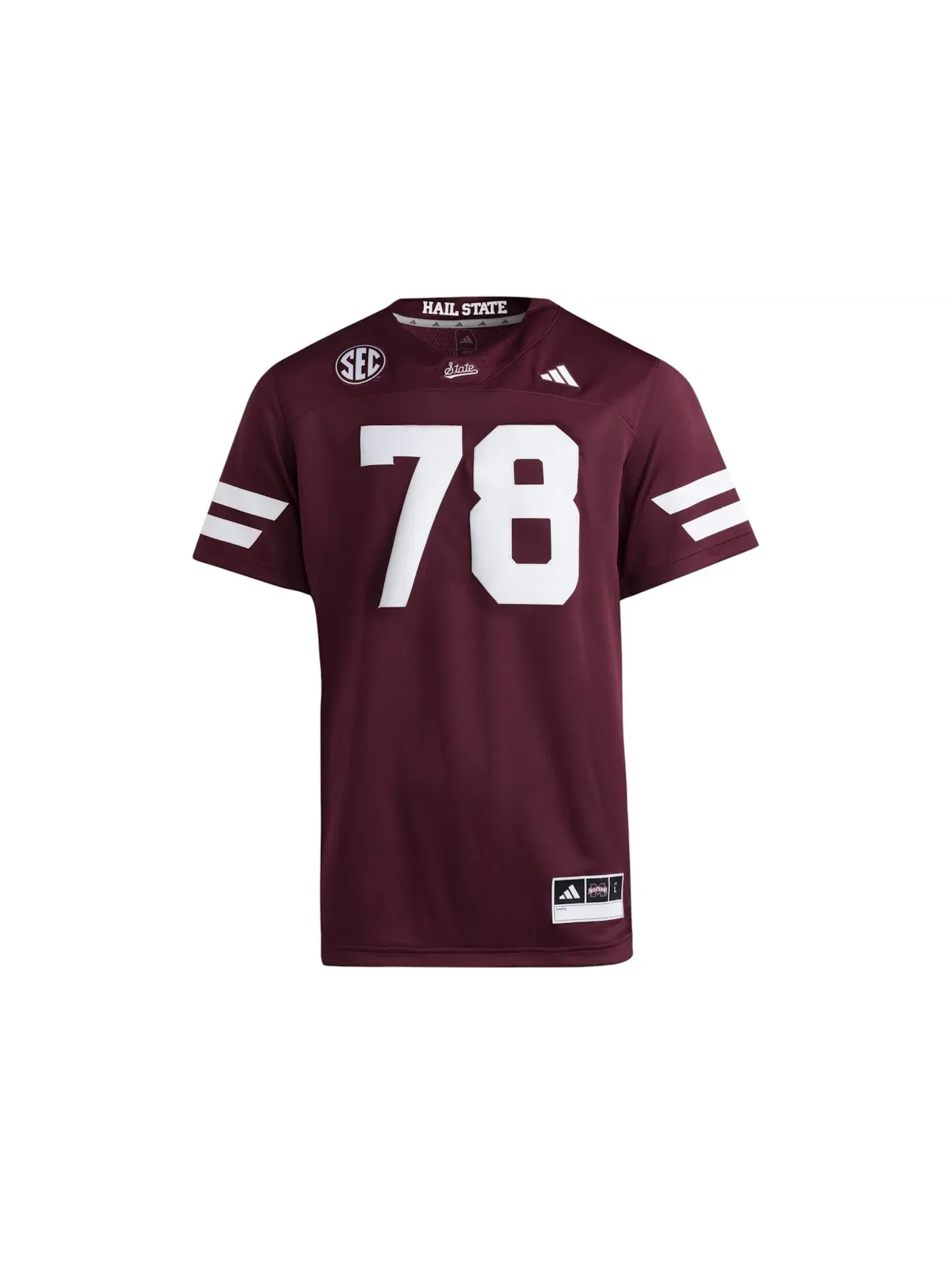 Мужская футбольная джерси с длинным рукавом Jersey Adidas, Mississippi State Team Maroon — изображение 1 из 1