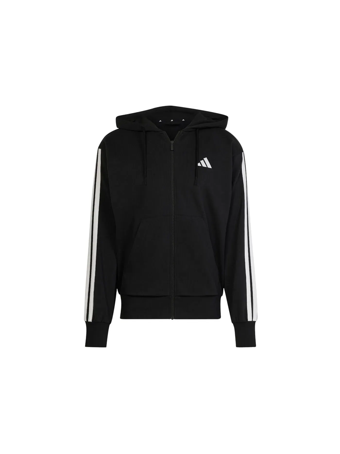 Мужская худи с длинным рукавом Essentials 3-Stripes French Terry Full-Zip Hoodie Adidas — изображение 1 из 1, черный/белый