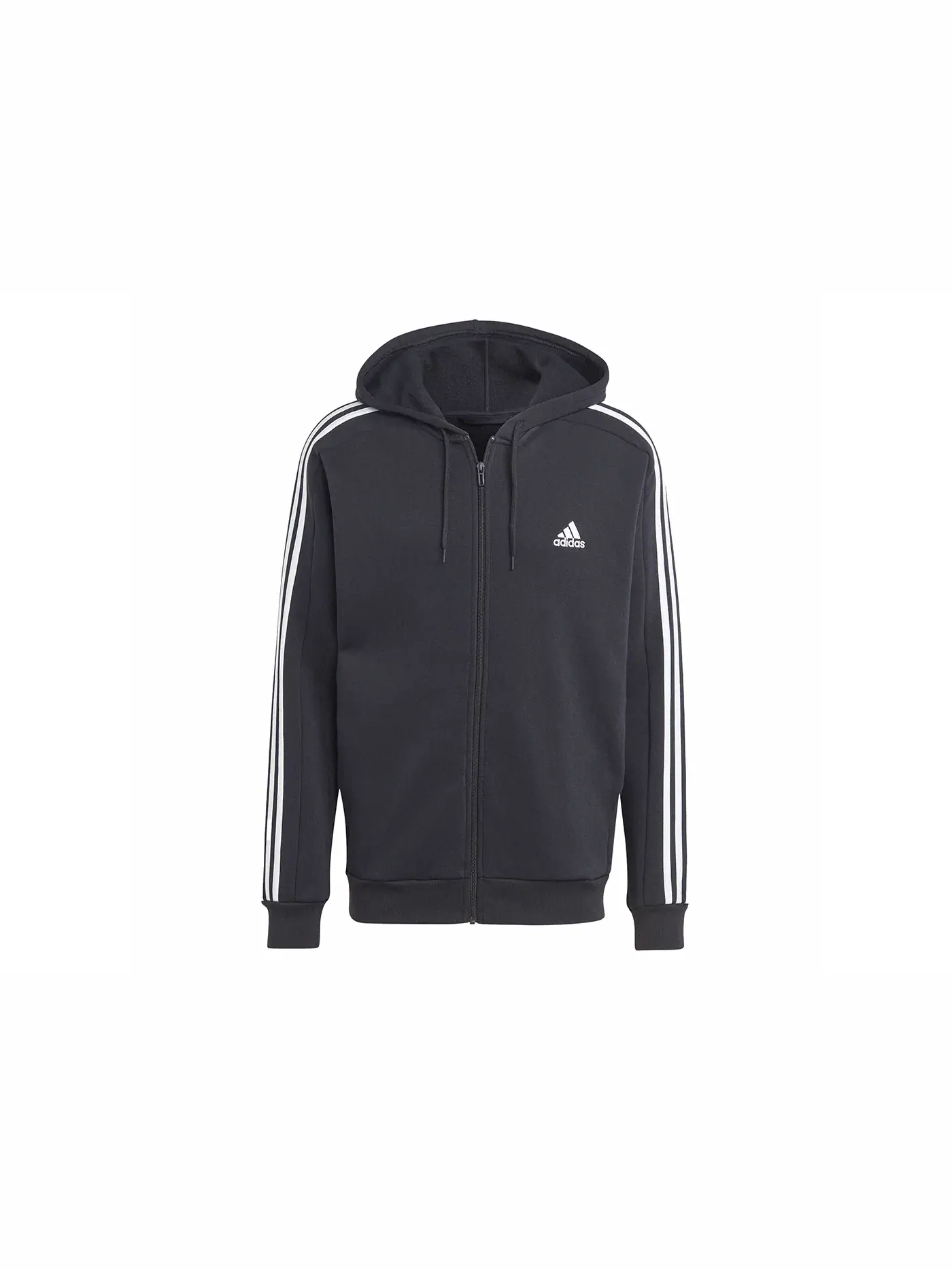 Мужская худи на молнии с флисом и тремя полосками Adidas — изображение 1 из 1, черный