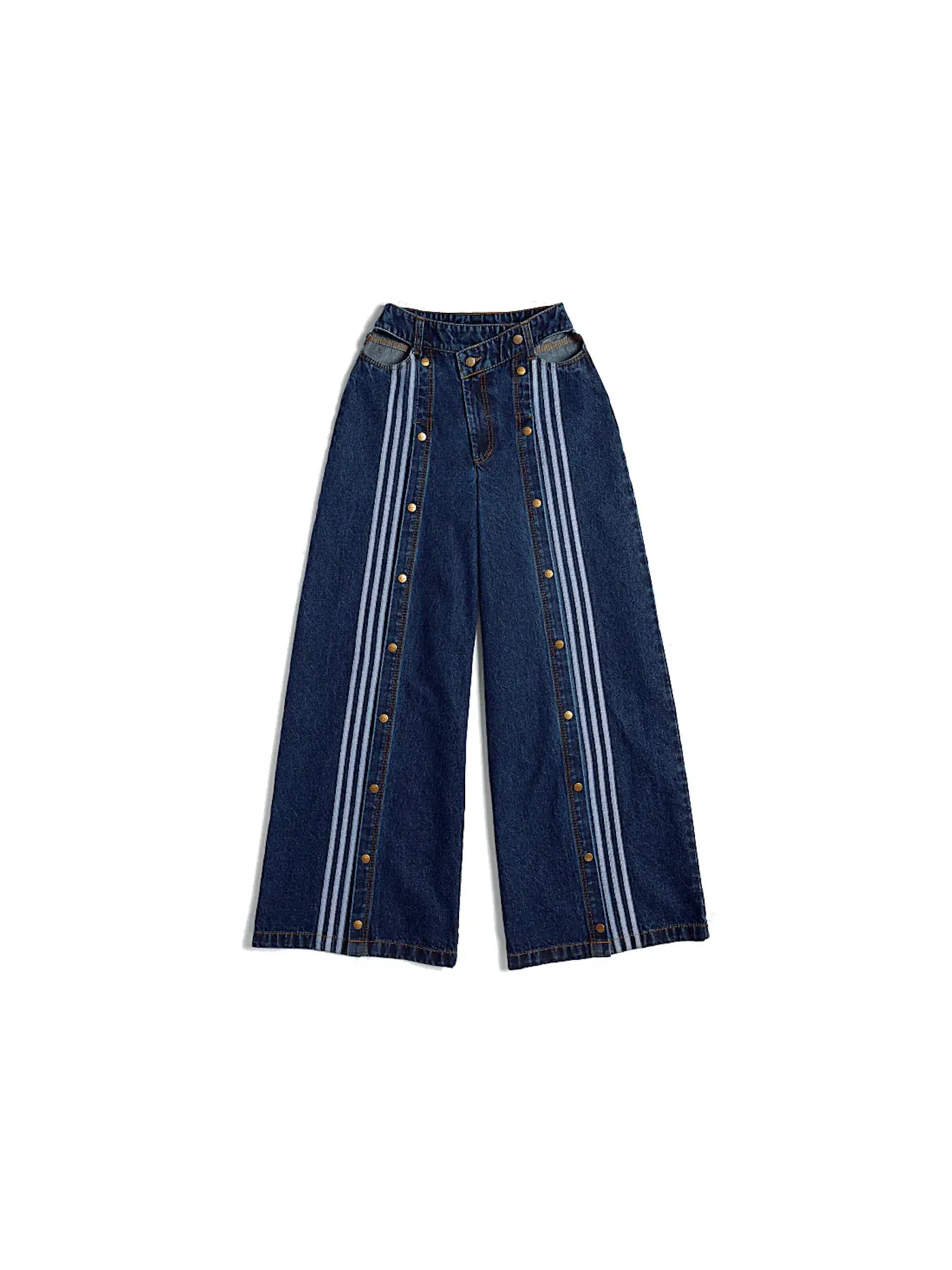 Женские джинсы с широкими штанинами Wide-Leg Snap Pants Adidas — изображение 1 из 2, темный джинсовый синий