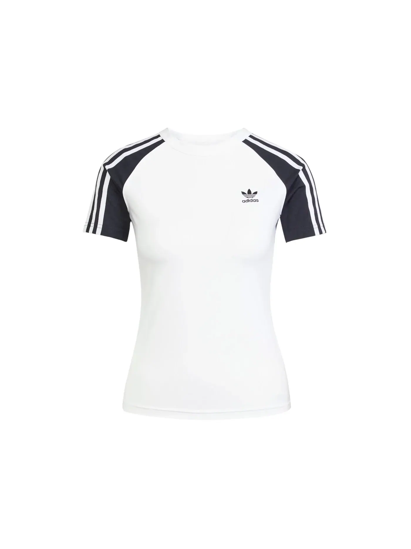 Женская футболка с принтом Adicolor 3-Stripes Raglan Slim T-Shirt Adidas — изображение 1 из 1, белый/черный