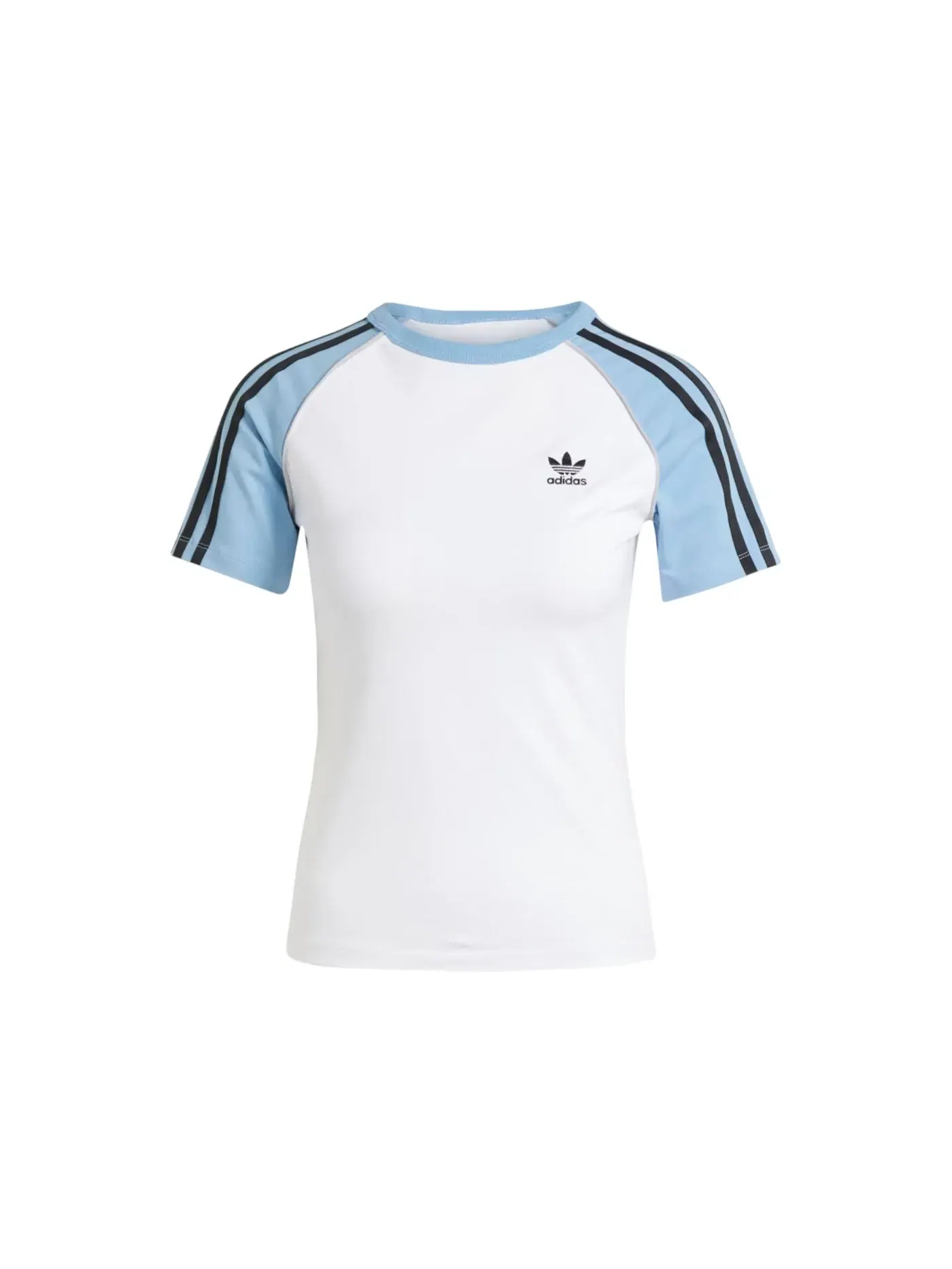 Женская футболка с реглан-рукавом AdiColor Three Stripes Raglan Slim T-shirt Adidas — изображение 1 из 1, белый синий