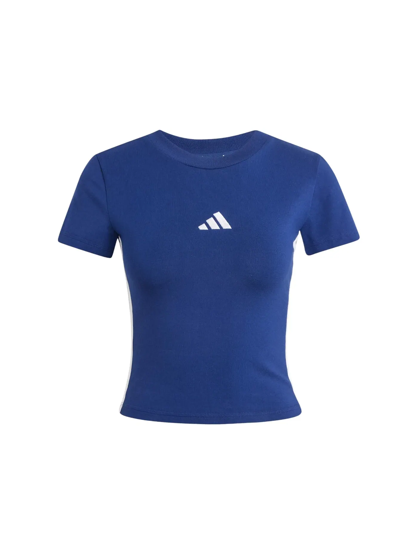 Женская футболка с принтом Adidas Essentials 3-Stripes Slim Baby T-Shirt — изображение 1 из 1, темный синий/белый
