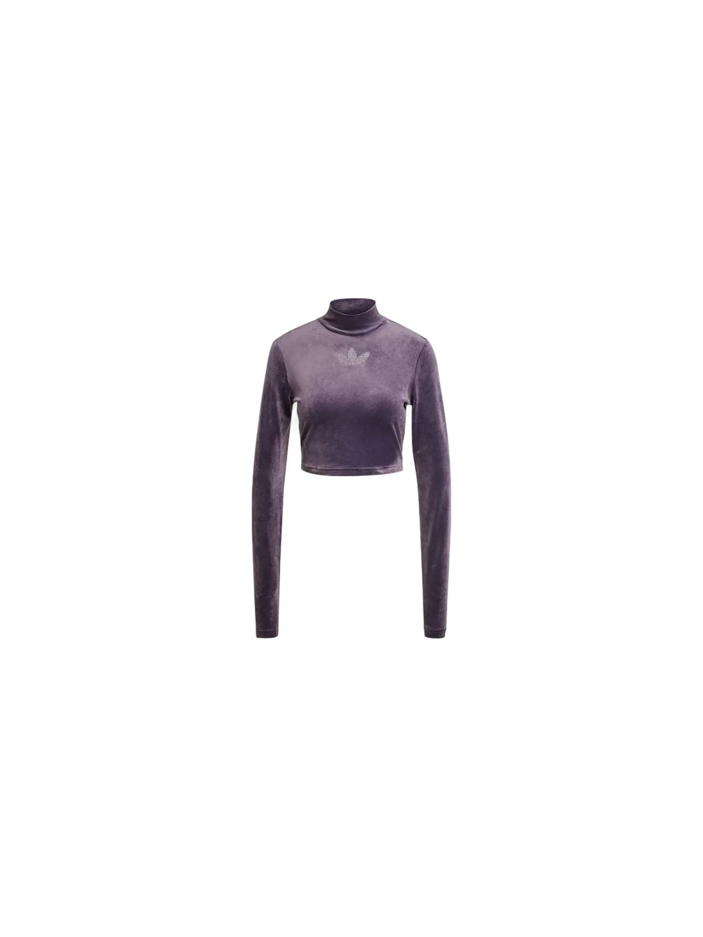Женский топ с длинным рукавом с принтом Rhinestone Trefoil Velvet Adidas — изображение 1 из 1, черный