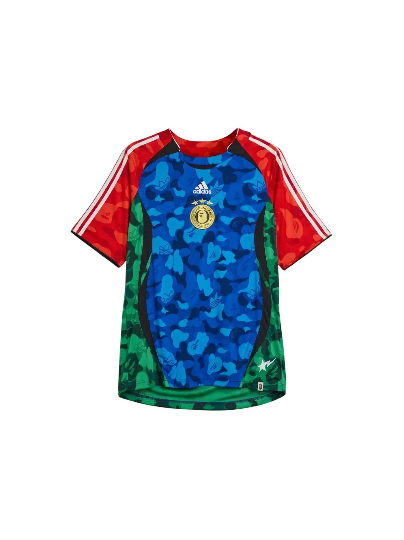 Мужская футболка с принтом Adidas x BAPE Teamgeist Home Tee — изображение 1 из 2, синий/красный/зеленый