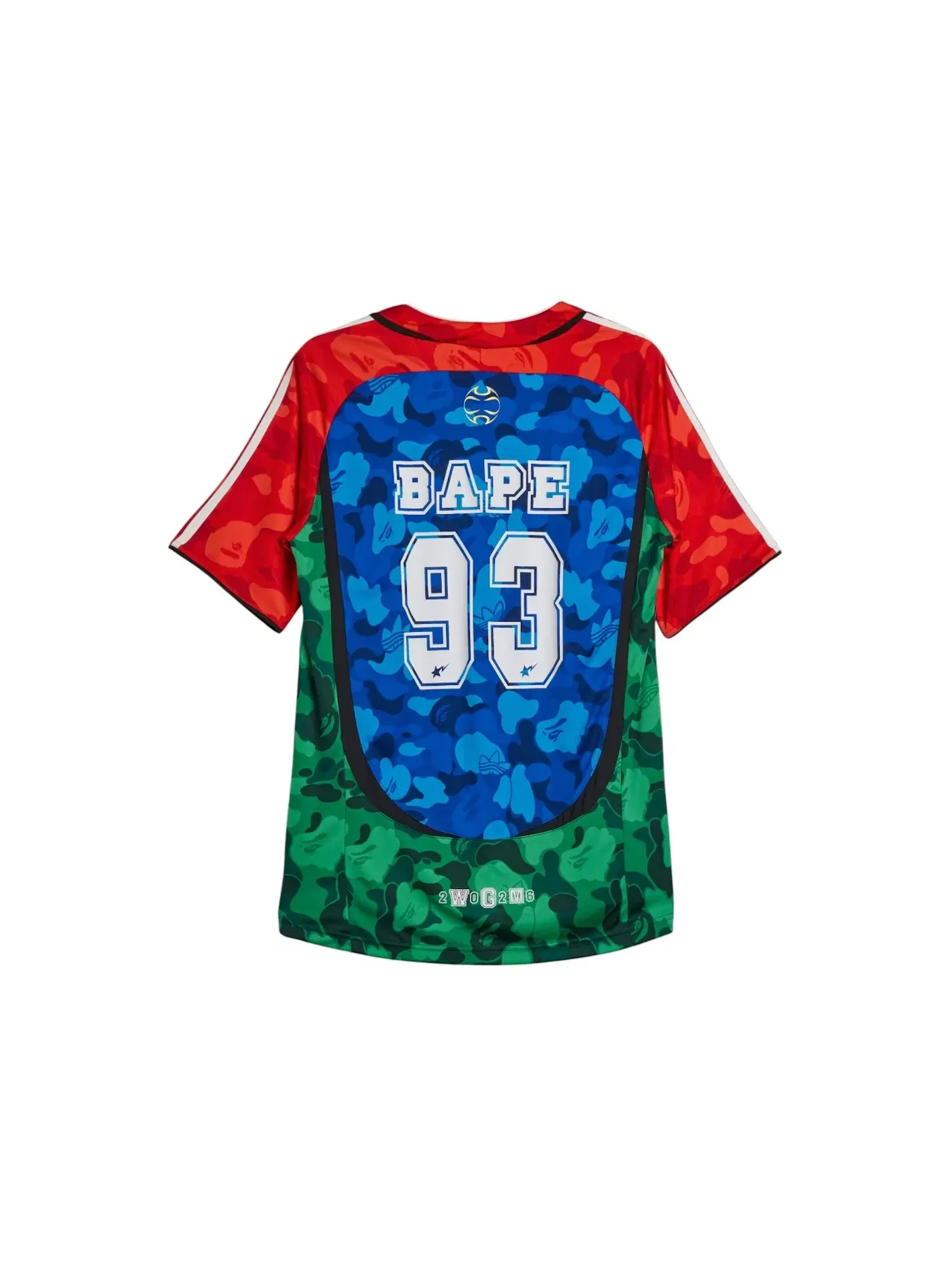 Мужская футболка с принтом Adidas x BAPE Teamgeist Home Tee — изображение 2 из 2, синий/красный/зеленый