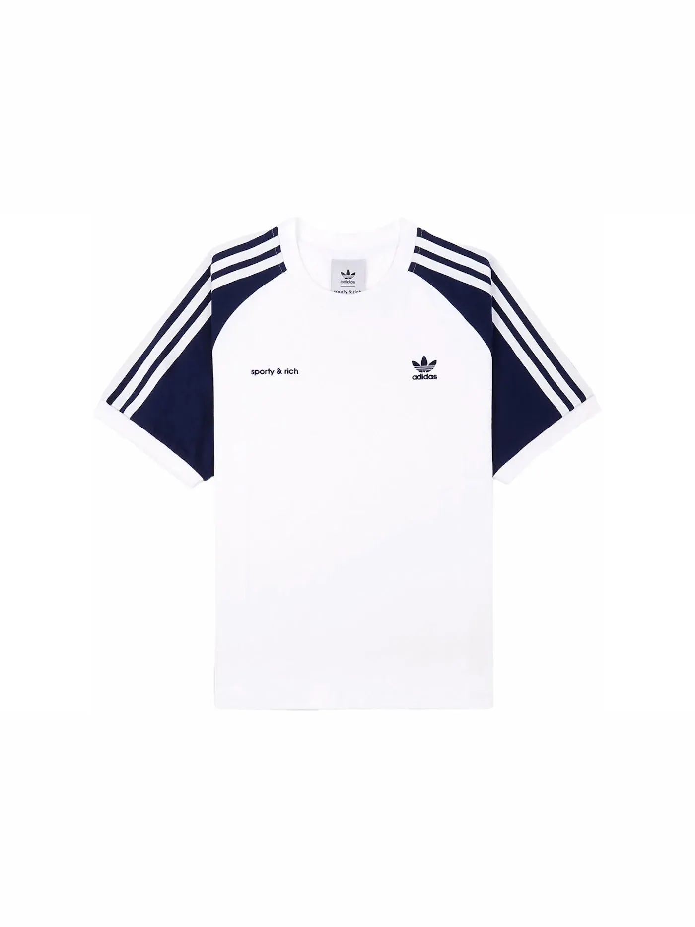Женская футболка с контрастными рукавами Adidas x Sporty & Rich Two Tone Ringer Tee — изображение 1 из 2, белый/темно-синий