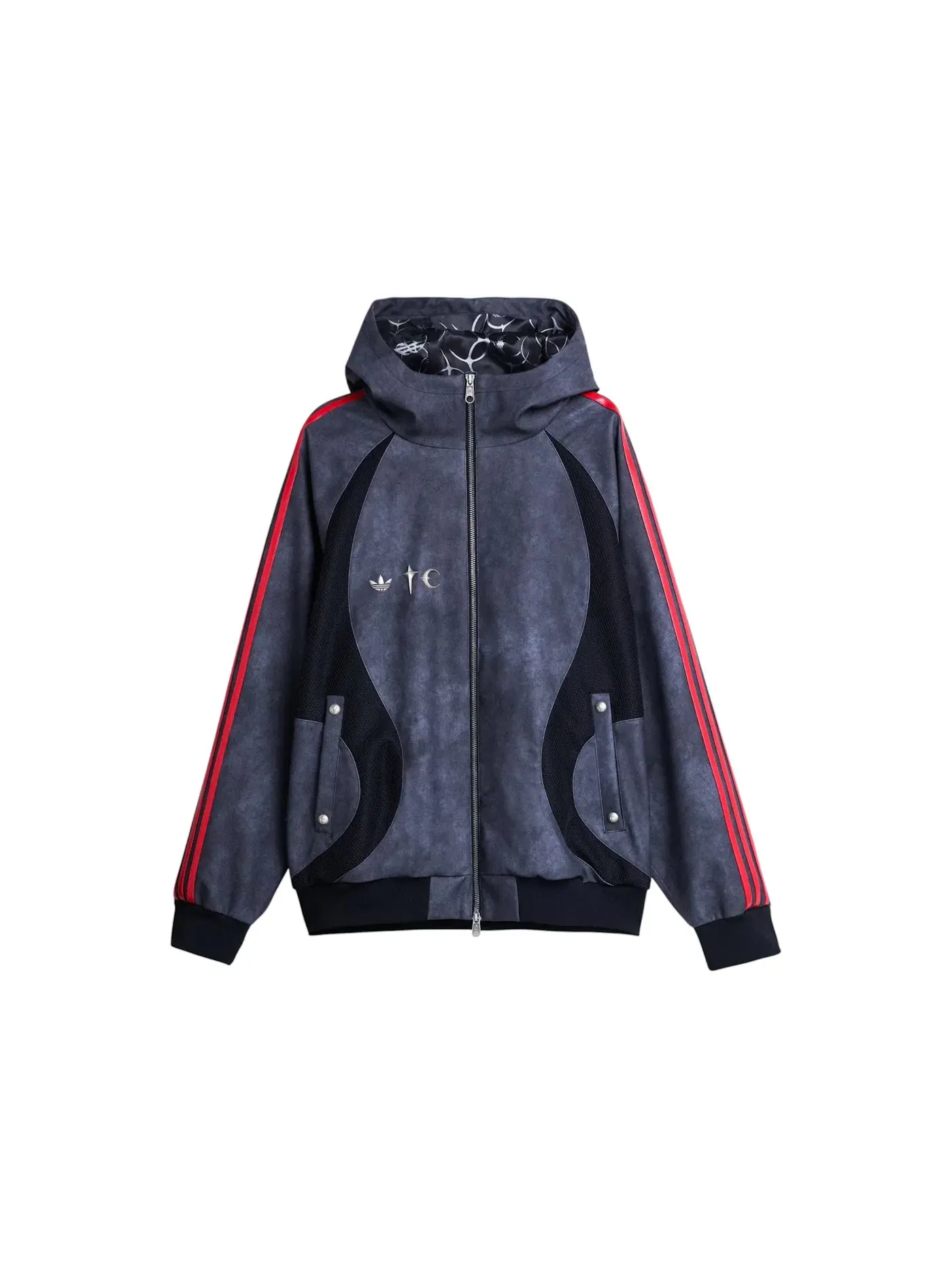 Мужская куртка из искусственной кожи с принтом Teamgeist Adidas x Thug Club — изображение 1 из 2, черный/серебристый