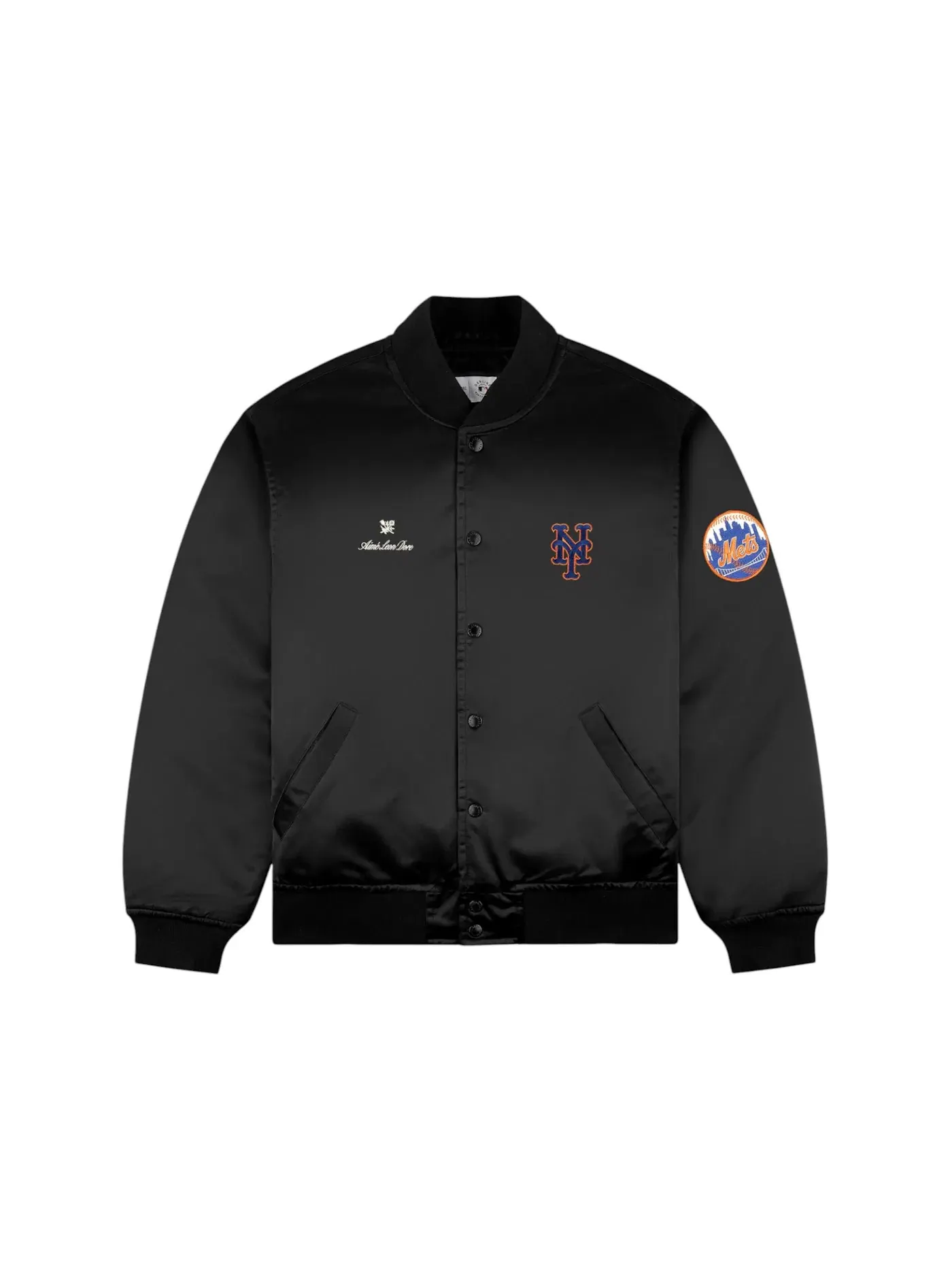 Мужская куртка-бомбер с принтом Aime Leon Dore x New York Mets Satin Varsity Jacket — изображение 1 из 3, черный