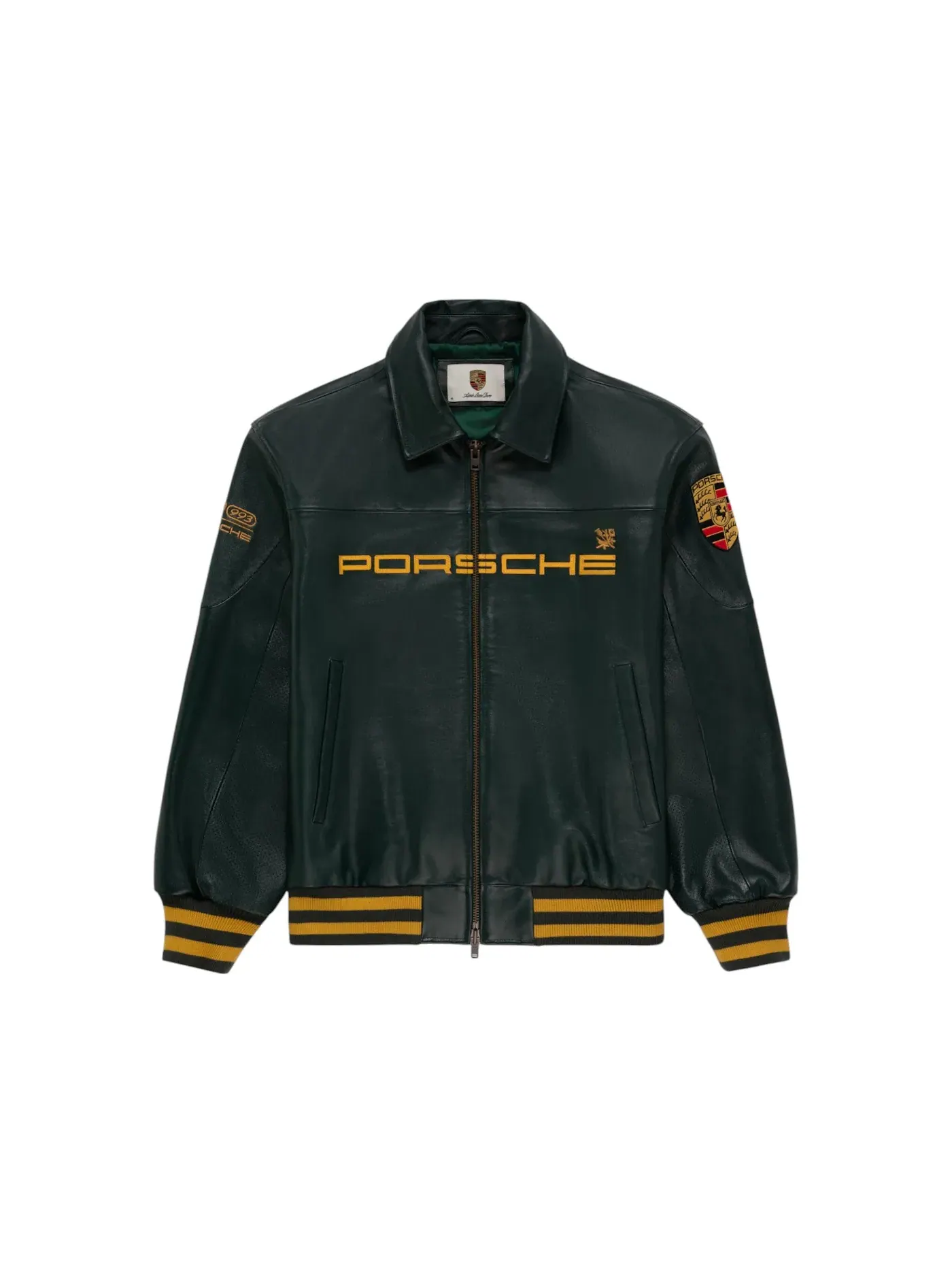 Мужская куртка из кожи British Racing Green Aime Leon Dore x Porsche 993 Turbo — изображение 1 из 2, зеленый