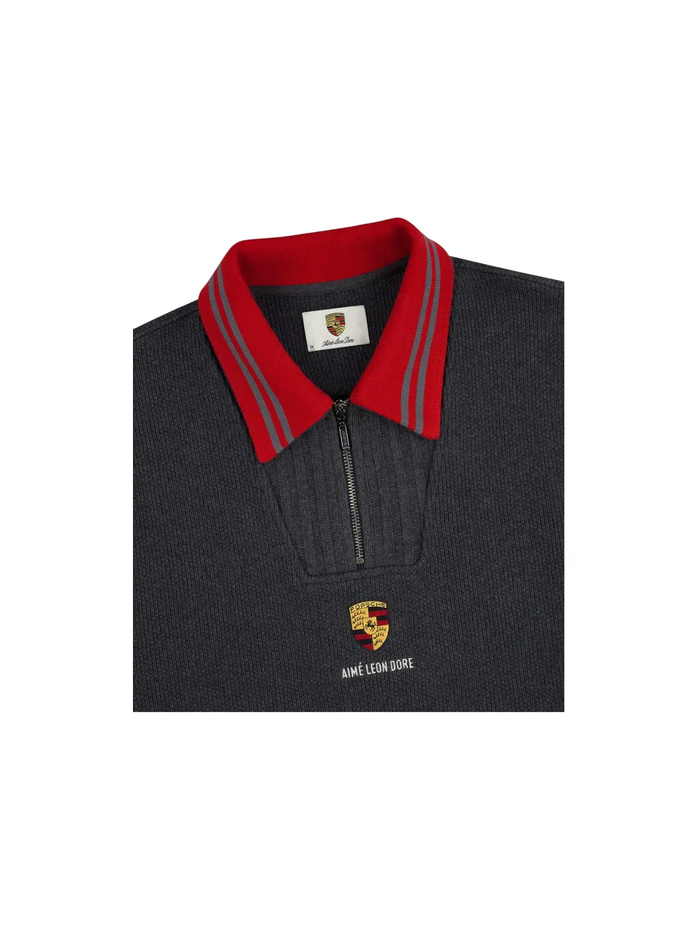 Мужской пуловер с воротником и контрастным жаккардовым узором Aime Leon Dore x Porsche Pullover — изображение 2 из 2, серый