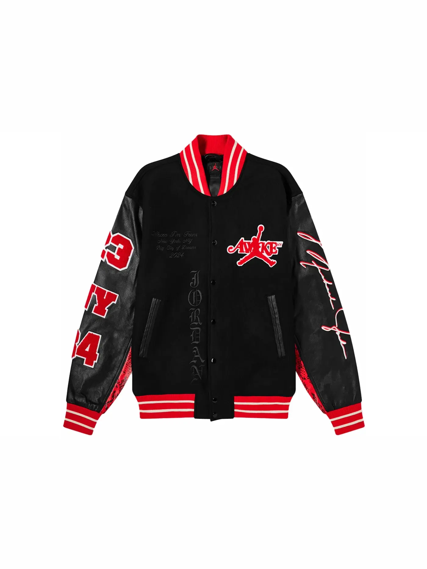 Мужская куртка-бомбер с принтом Awake NY Varsity Jordan — изображение 1 из 2, красный/черный