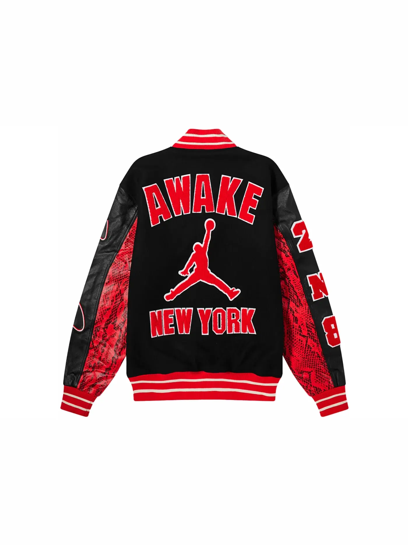 Мужская куртка-бомбер с принтом Awake NY Varsity Jordan — изображение 2 из 2, красный/черный