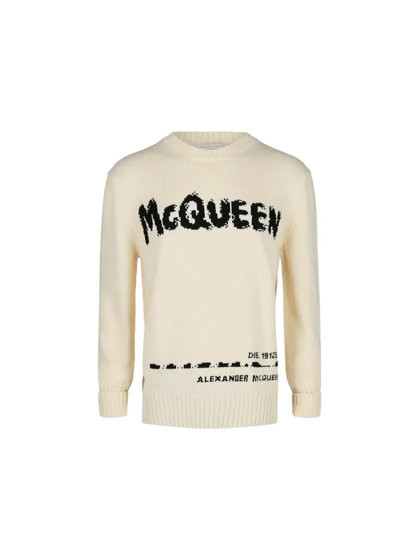 Мужской свитер с круглым вырезом Crewneck Sweater Alexander McQueen — изображение 1 из 3, слоновая кость черный