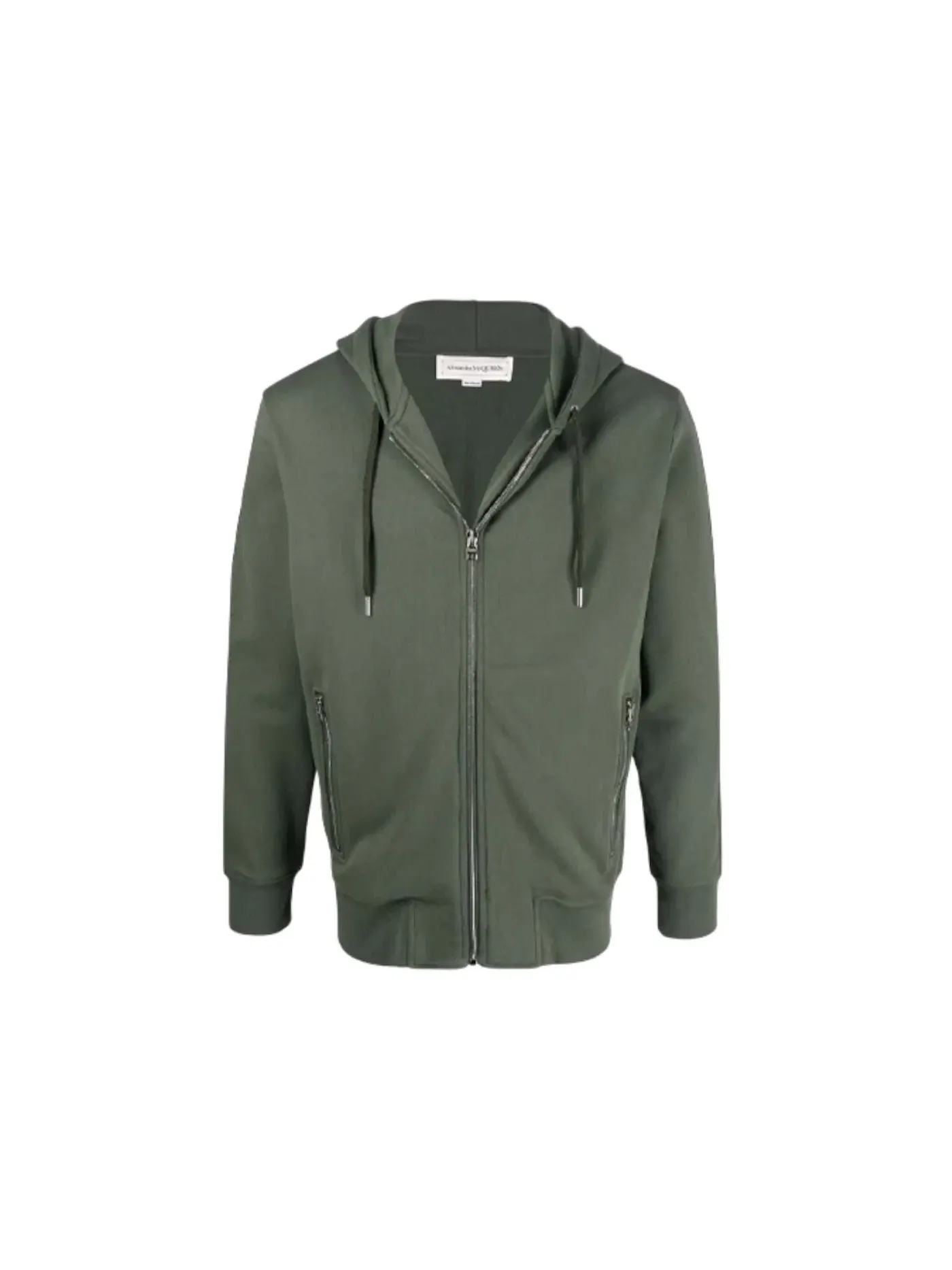 Мужская худи с принтом Side Logo-Print Zip-Up Hoodie Alexander McQueen — изображение 1 из 2, темный зеленый