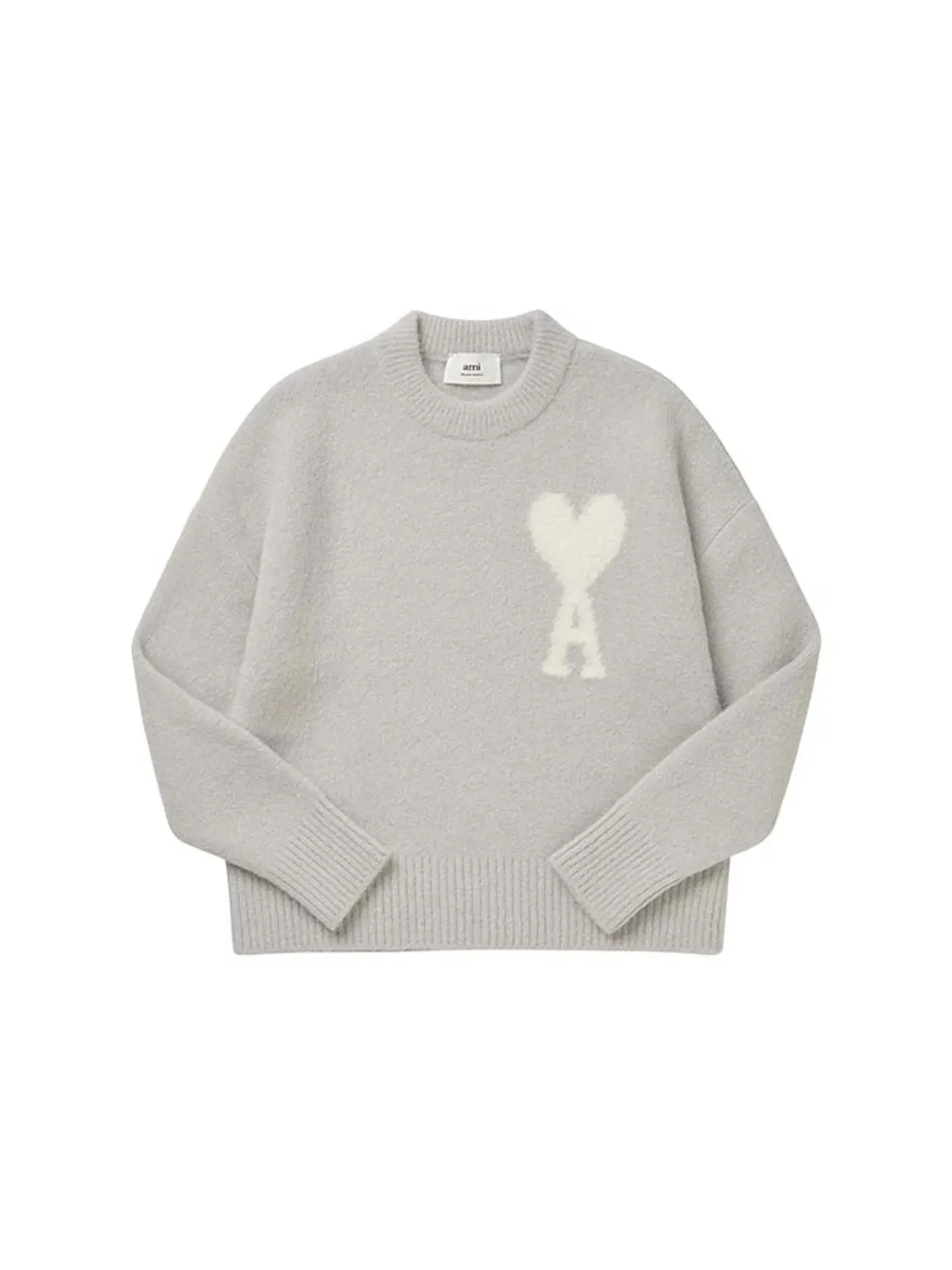 Мужской свитер с принтом Ami Paris de Coeur Cloudy Wool Sweater Ami Paris — изображение 1 из 1, серый/слоновая кость