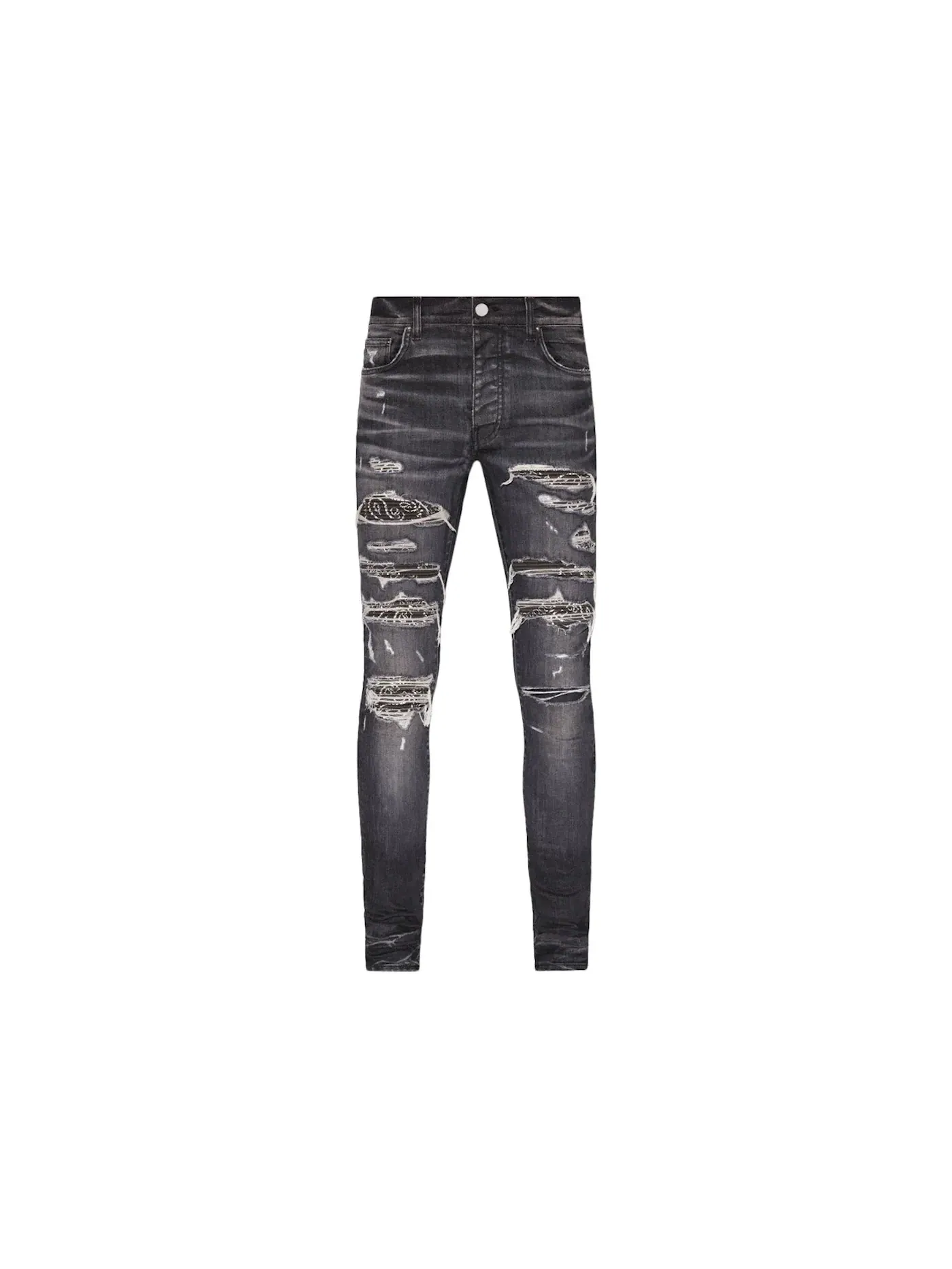 Мужские джинсы с принтом Distressed Bandana Thrasher Skinny AMIRI — изображение 1 из 1, серый