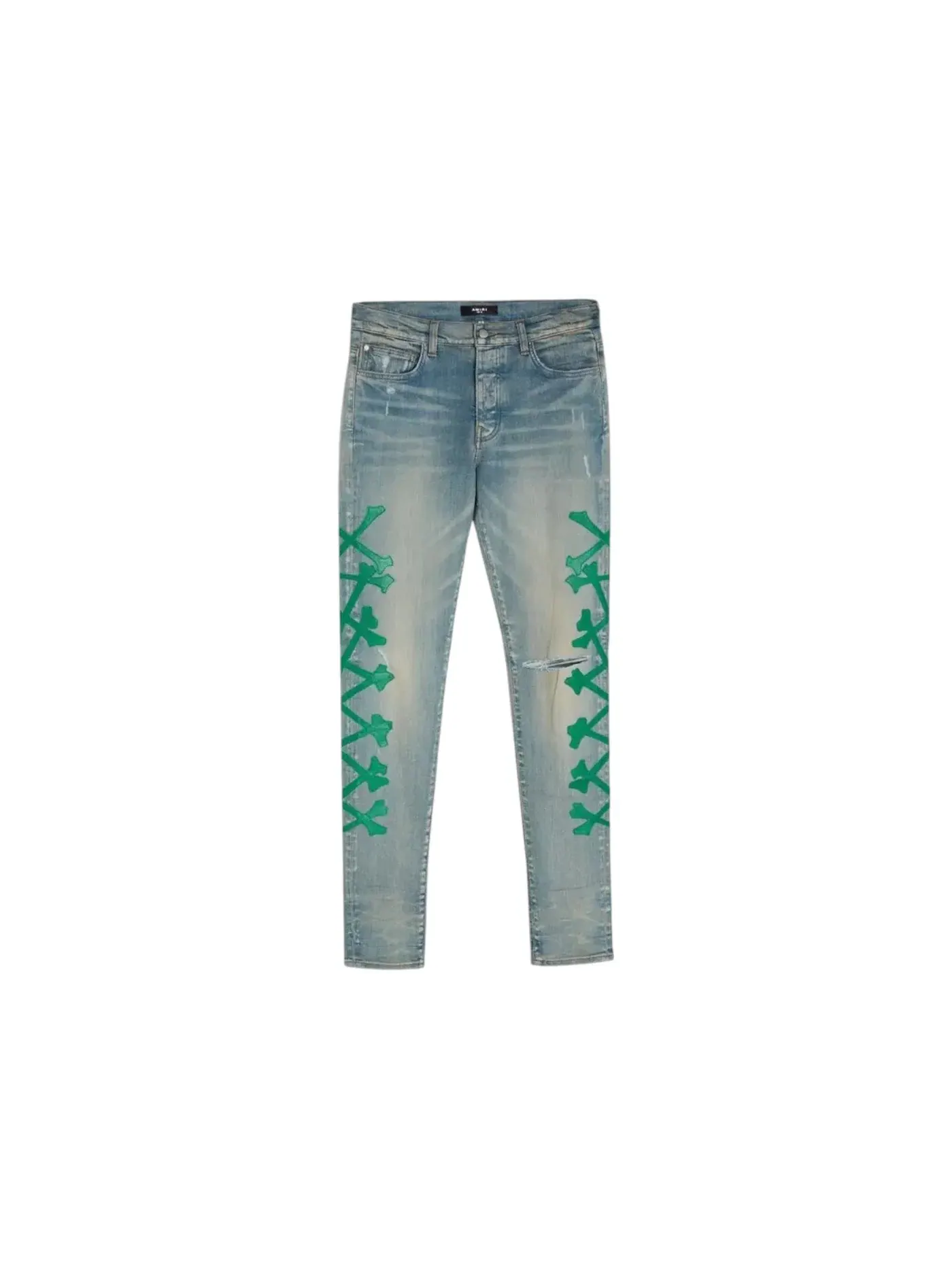 Мужские джинсы с принтом AMIRI Dubai Bone Skinny Jeans — изображение 1 из 1, синий