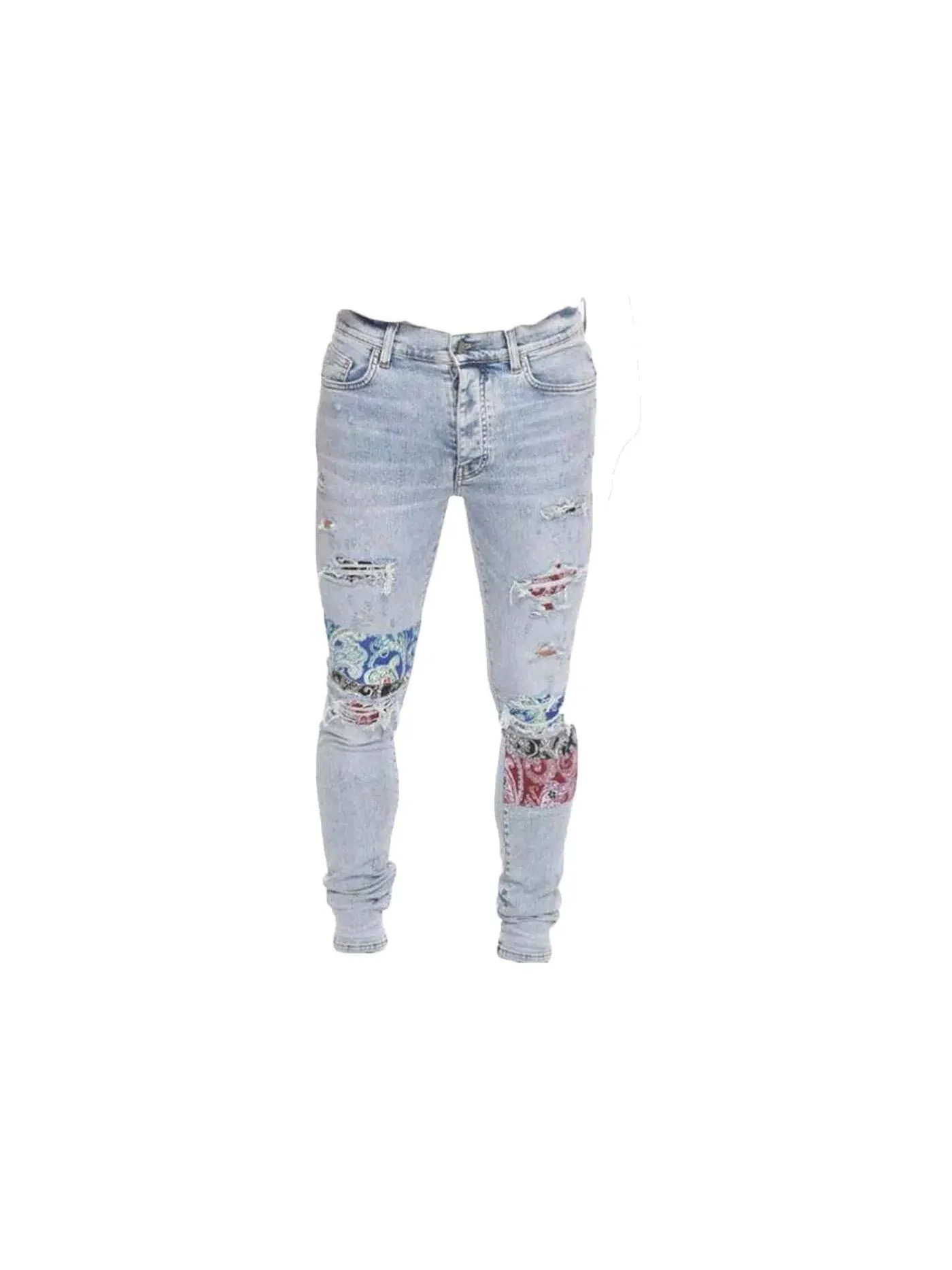 Мужские джинсы с принтом Pajama Art Patch AMIRI — изображение 1 из 1, светлый синий