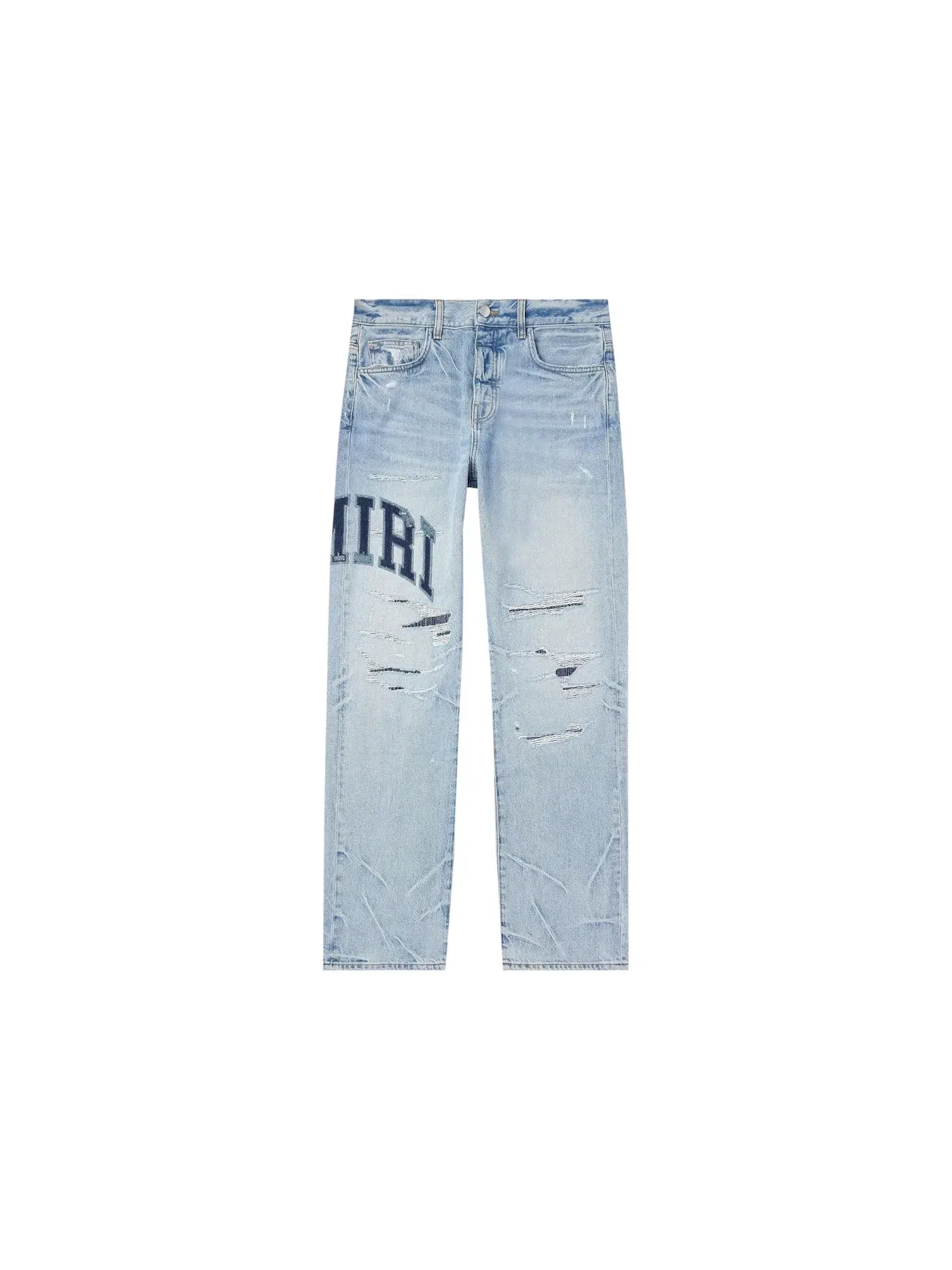 Мужские джинсы прямого кроя с нашивкой Varsity Logo Repair AMIRI — изображение 1 из 1, индиго