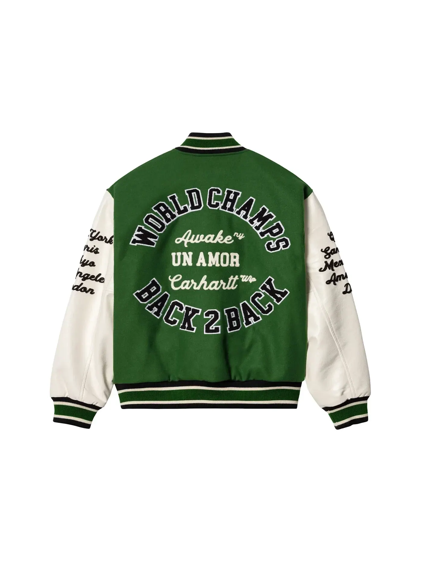 Мужская куртка-бомбер с принтом Awake NY X Carhartt WIP Teddy Jacket — изображение 2 из 2, зеленый/кремовый