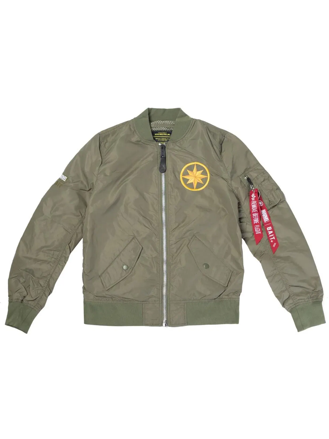 Женская куртка-бомбер с принтом BAIT x Captain Marvel x Alpha Industries L-2B Scout — изображение 1 из 2, зеленый