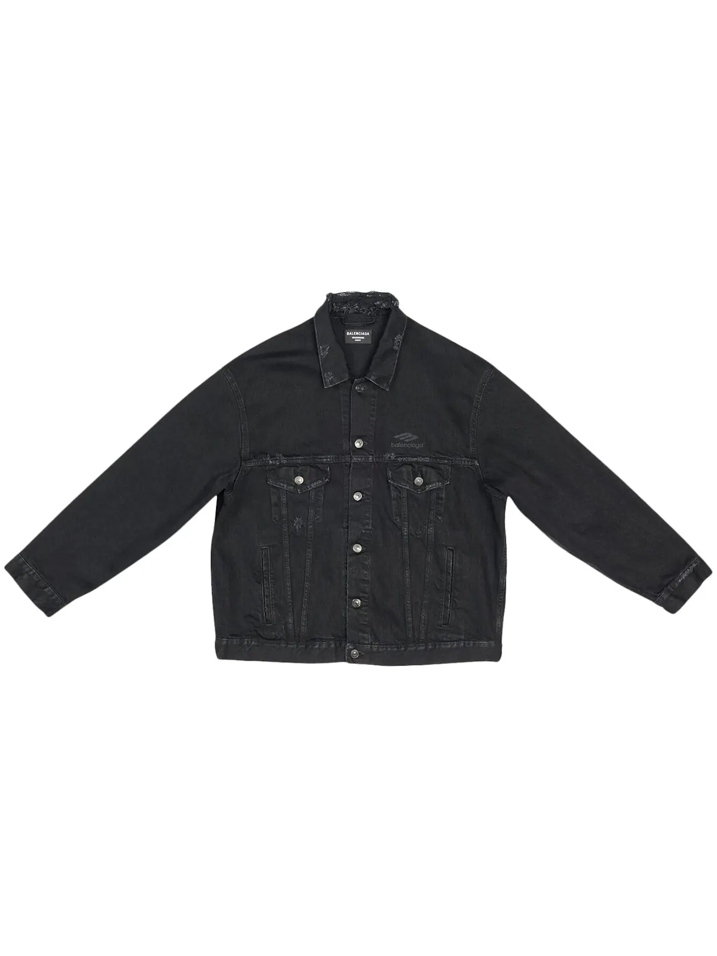 Мужская джинсовая куртка свободного кроя Balenciaga 3B Sports Icon Large Fit Japanese Denim Jacket — изображение 1 из 2