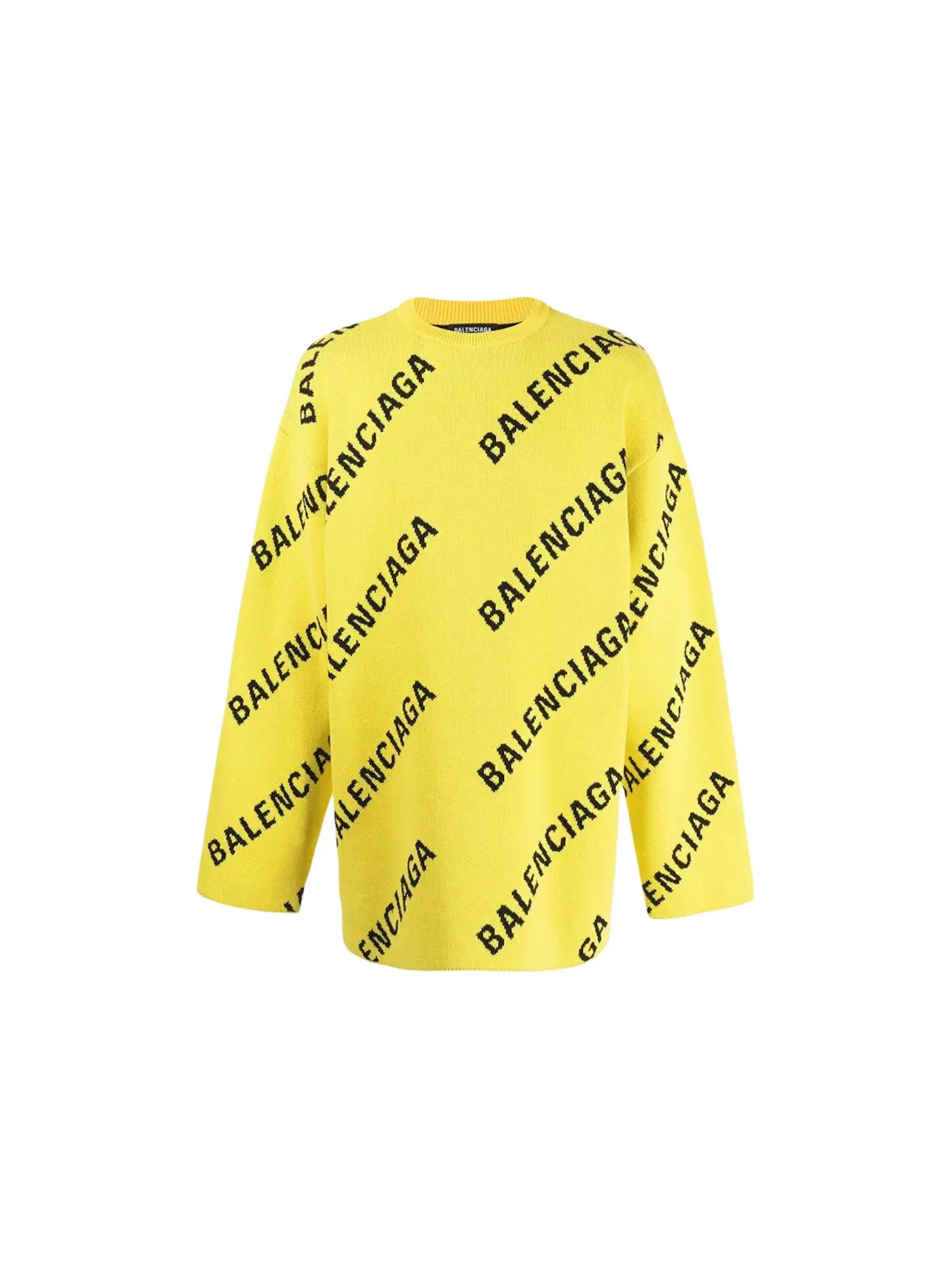 Мужской свитшот с принтом Balenciaga Allover Logo Knit Oversized Crewneck — изображение 1 из 1, желтый/черный