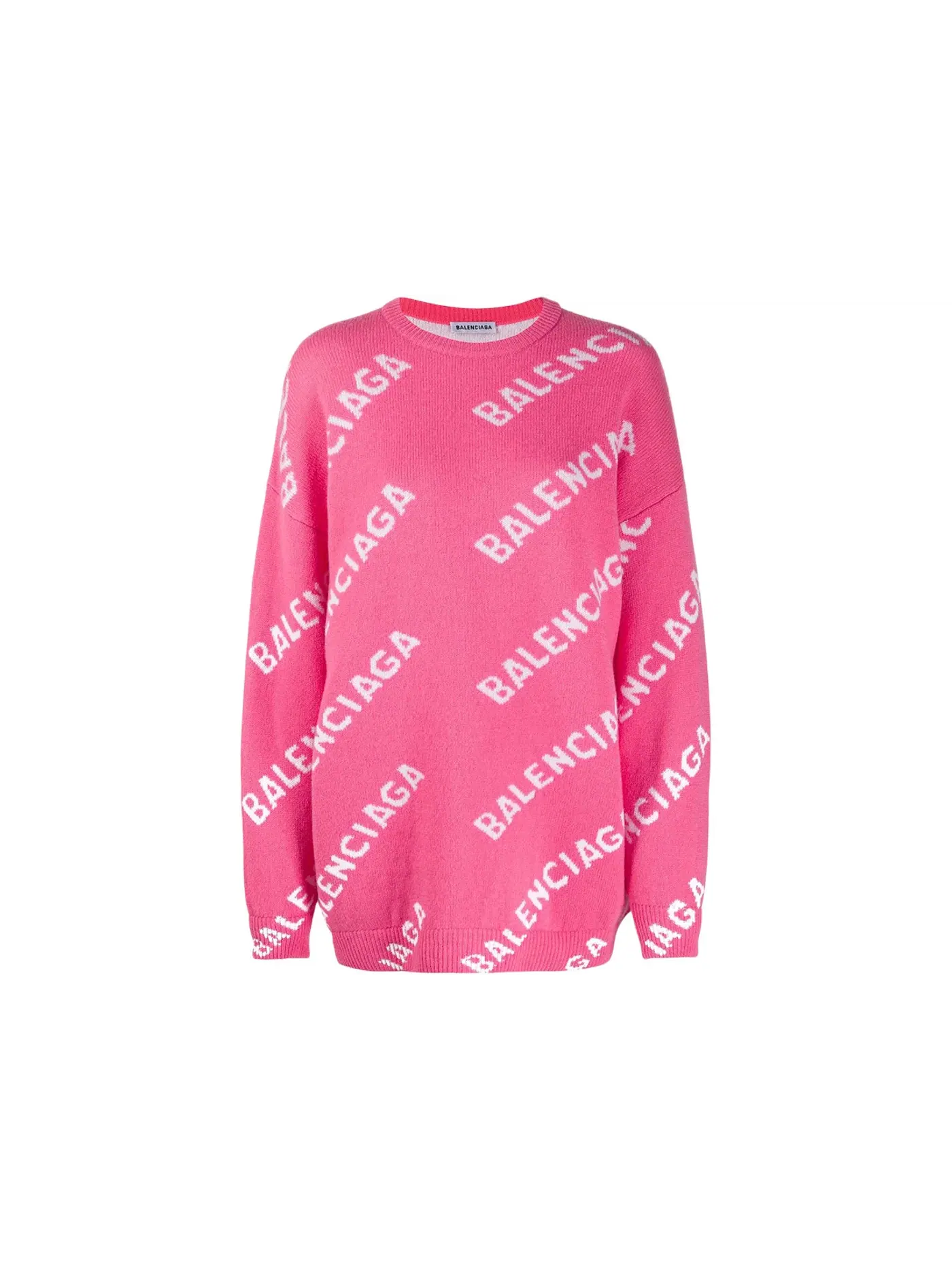 Женский джемпер с принтом Balenciaga Allover Logo Wool Blend Jumper — изображение 1 из 1, розовый/белый