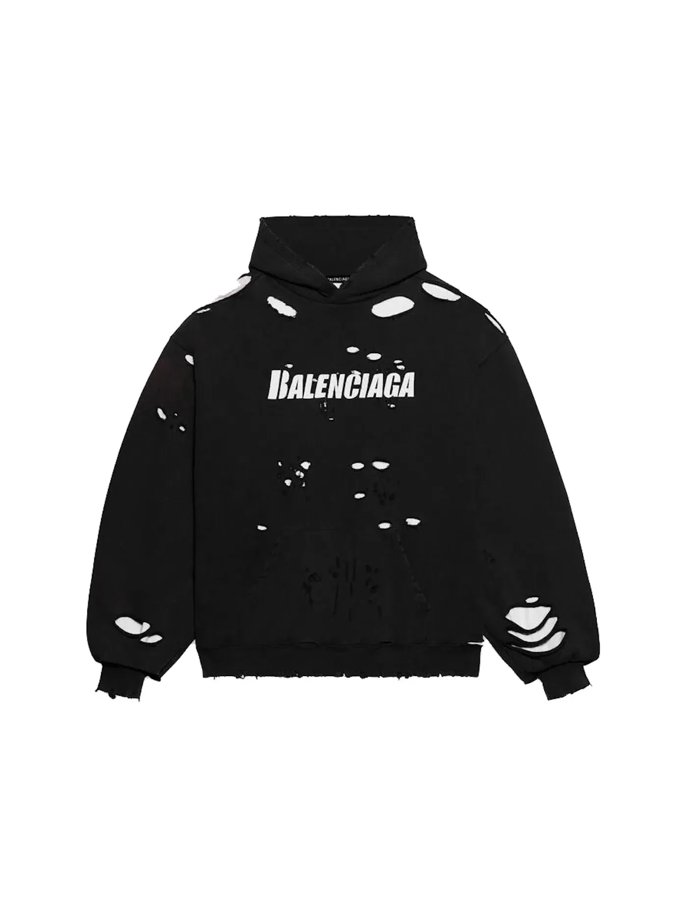 Мужской худи с принтом Caps Destroyed Balenciaga — изображение 1 из 2, черный/белый