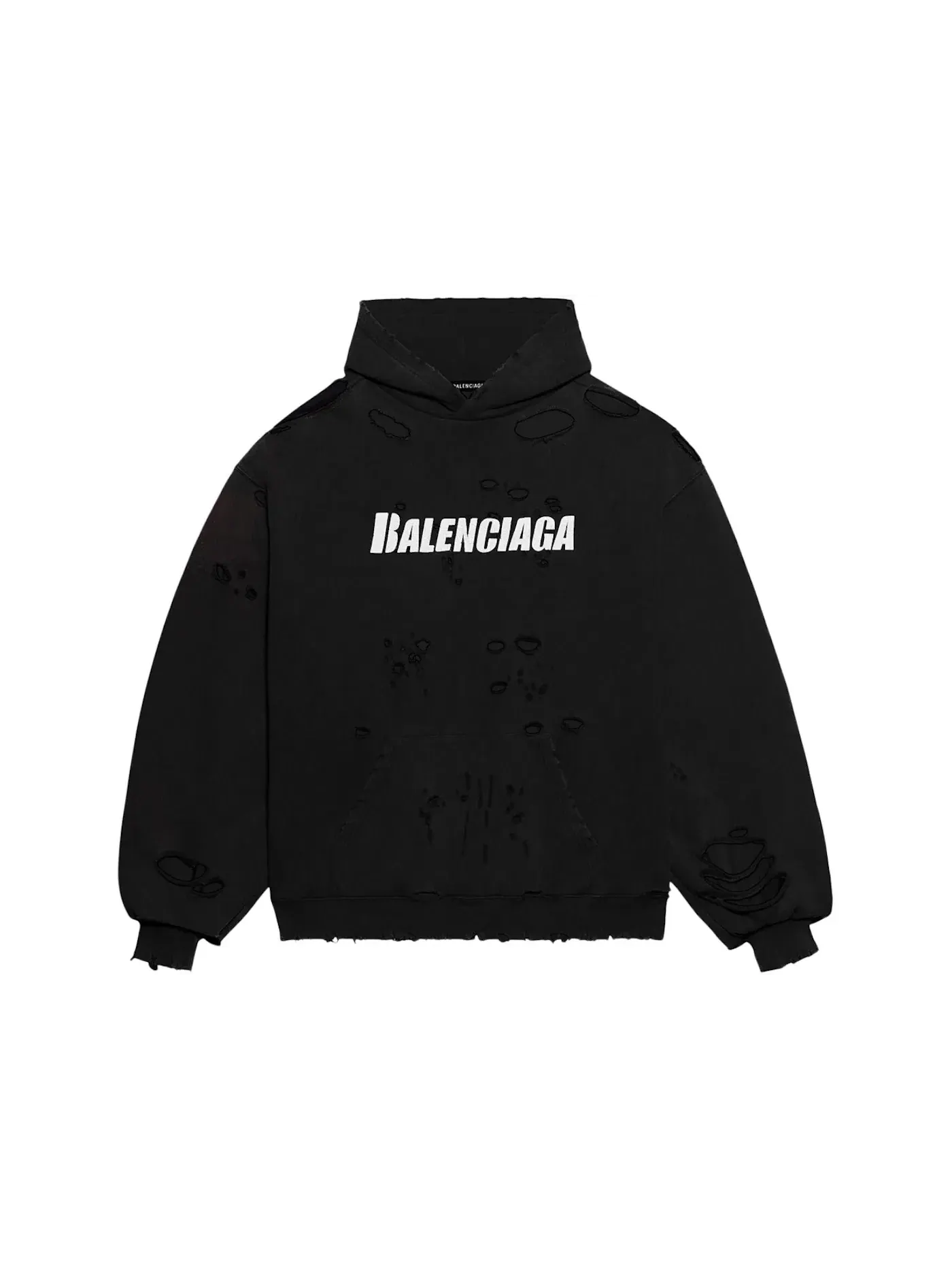 Мужской худи oversize fit с принтом Caps Destroyed Balenciaga — изображение 1 из 2, черный/белый