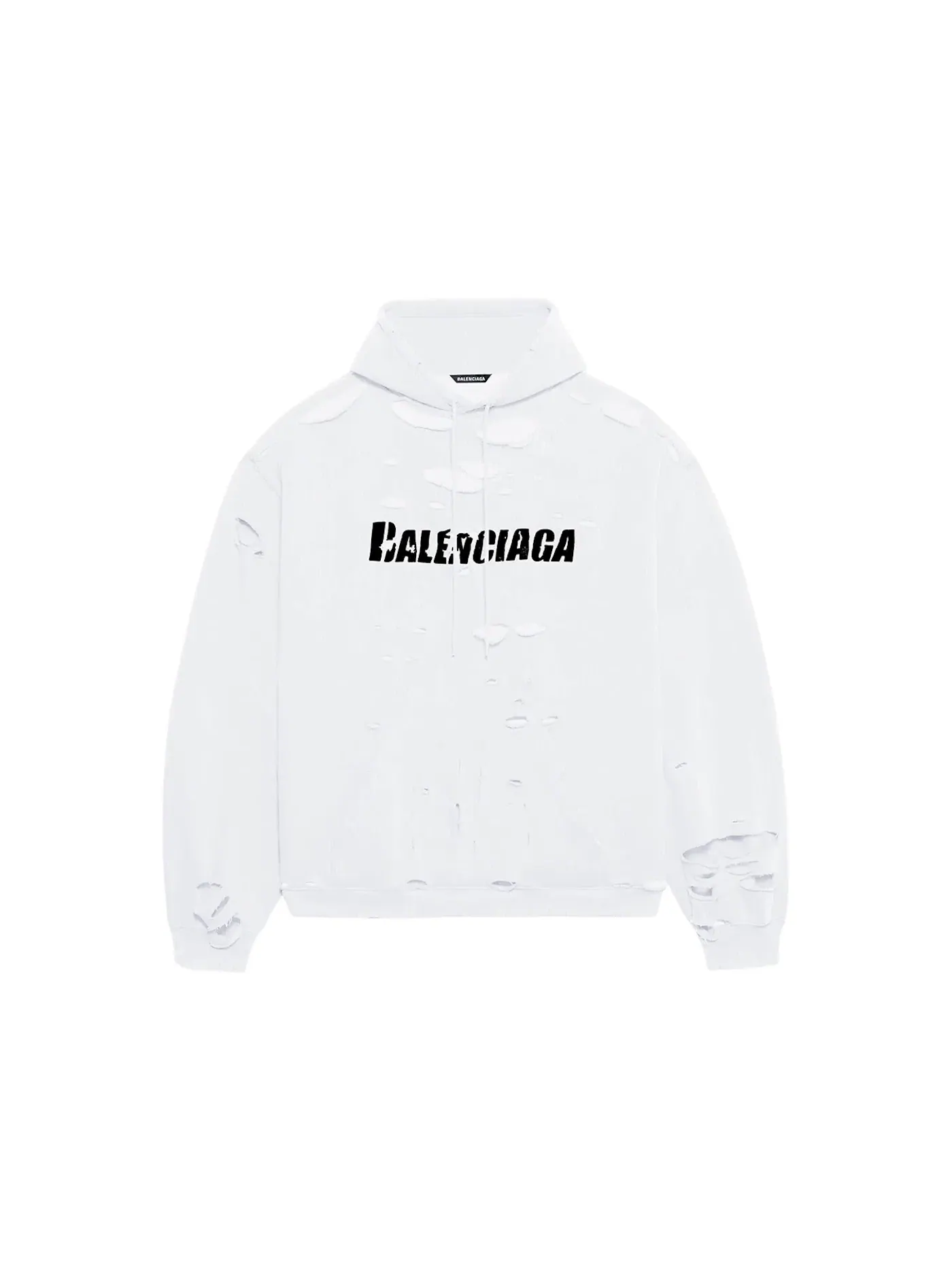 Мужской худи оверсайз со сквозными потертостями Balenciaga — изображение 1 из 2, белый/черный