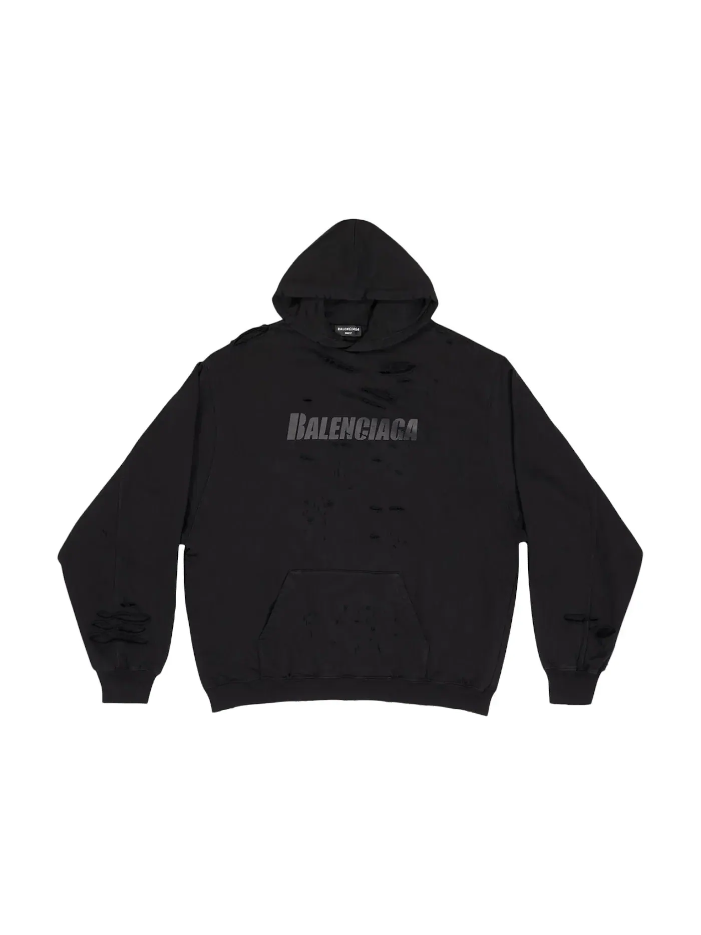Мужской худи оверсайз с принтом Caps Destroyed Balenciaga — изображение 1 из 2, черный/черный