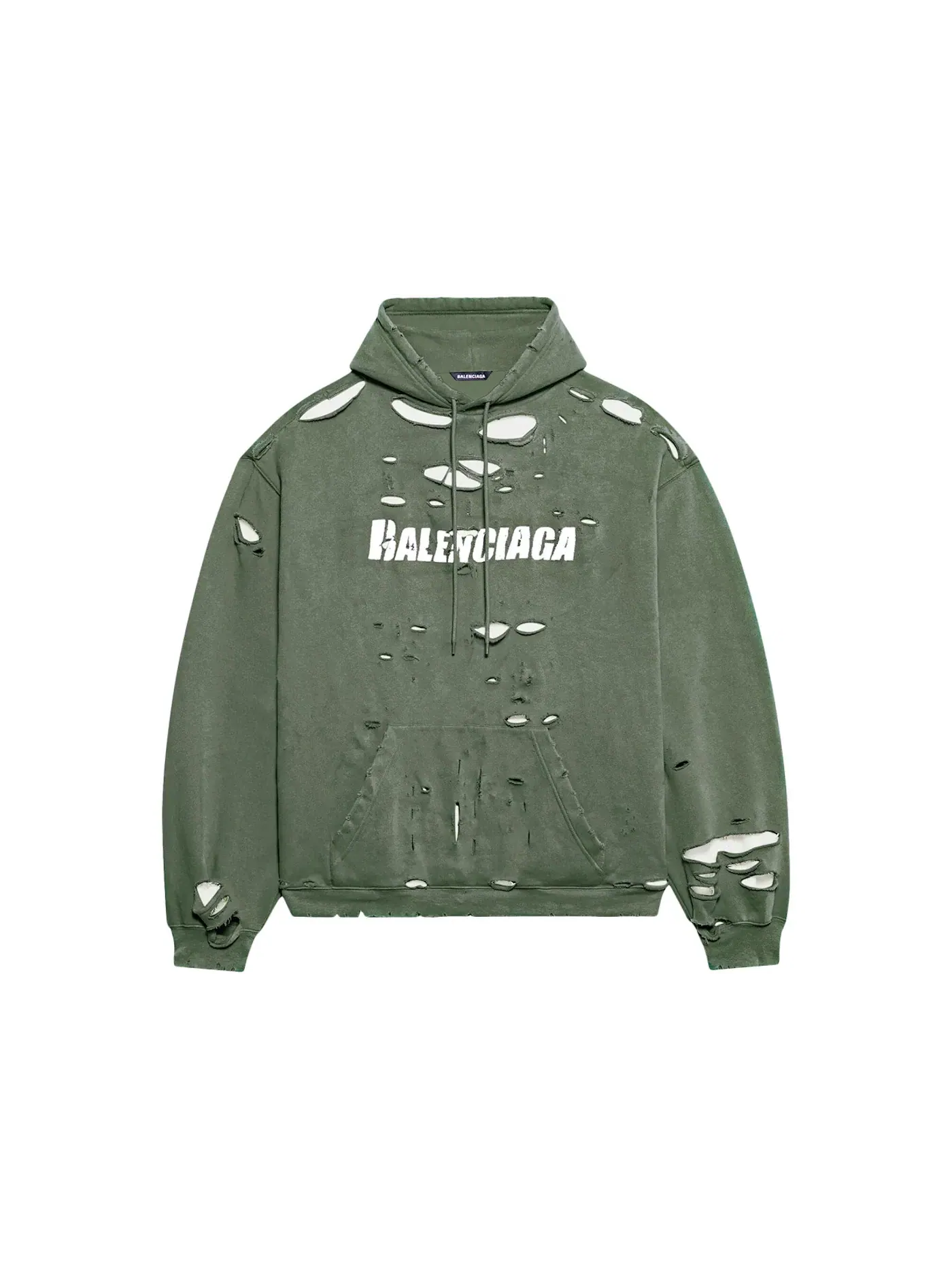 Мужской худи оверсайз с принтом Destroyed Balenciaga — изображение 1 из 2, темный зеленый/белый