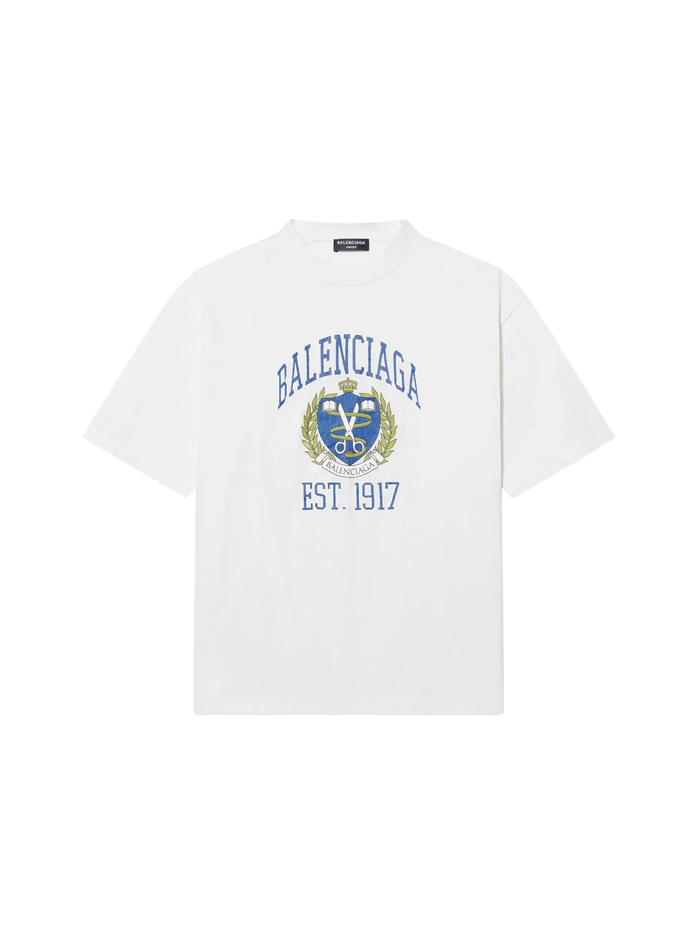 Мужская футболка с принтом College Medium Fit Balenciaga — изображение 1 из 2, белый/синий/желтый