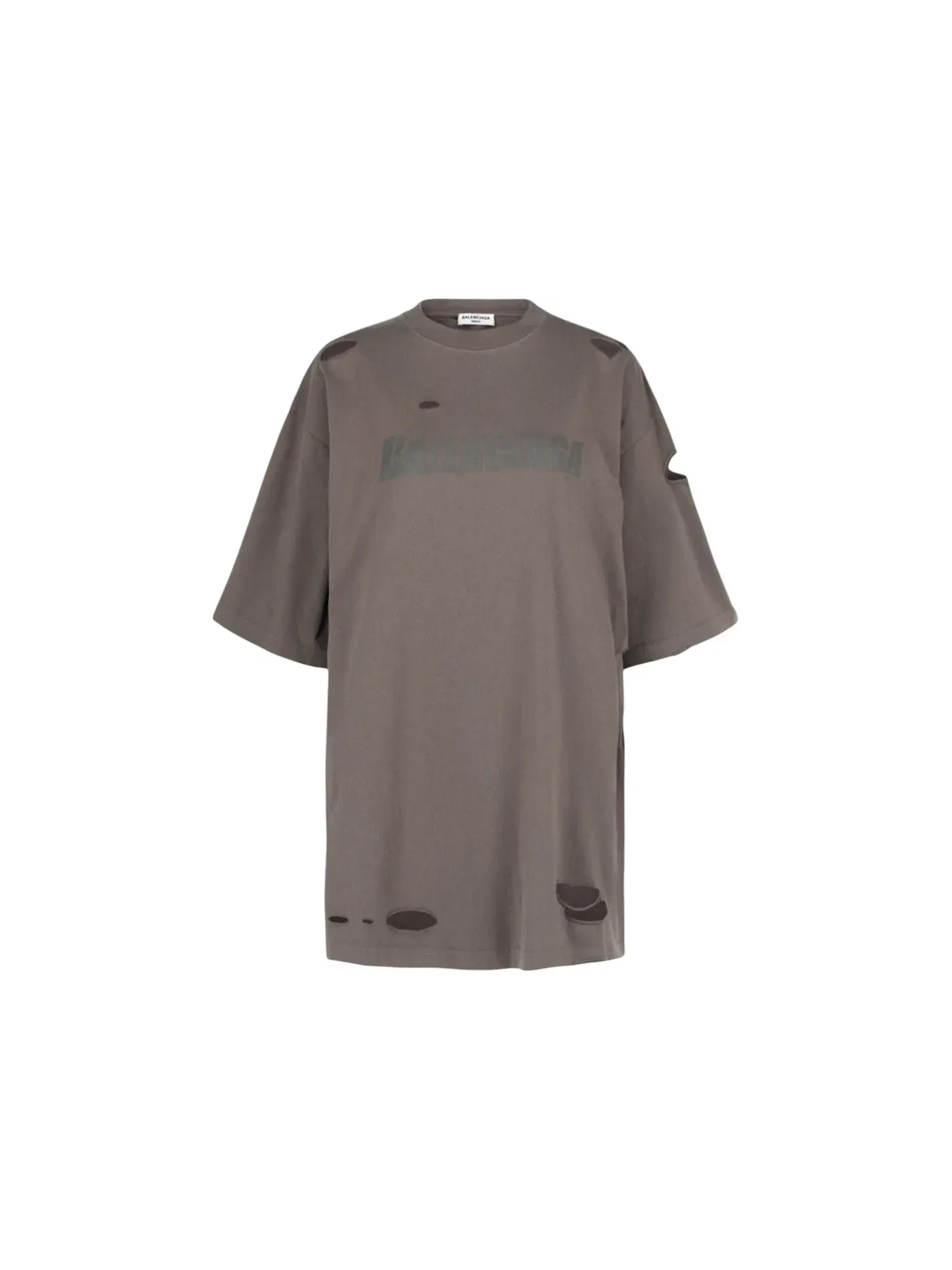 Женская футболка с принтом Balenciaga Distressed Graphic T-Shirt — изображение 1 из 3, тауп