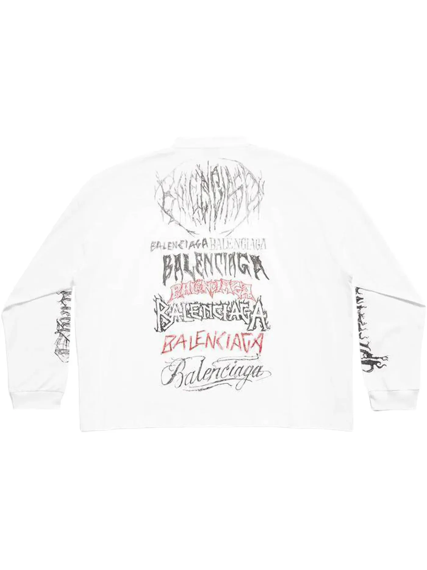 Мужская футболка с принтом Balenciaga DIY Metal Longsleeve Medium Fit T-Shirt — изображение 2 из 2, белый/черный/красный
