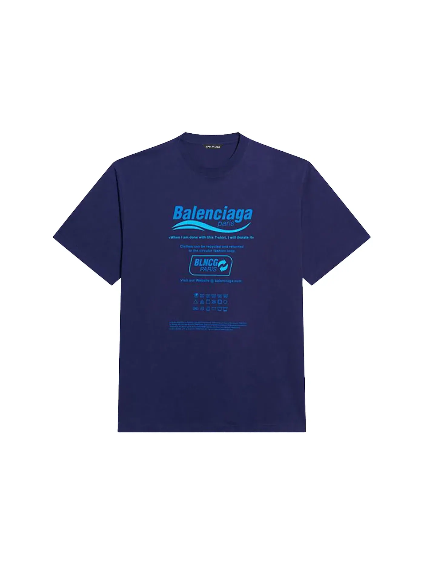 Мужская футболка с принтом Balenciaga Dry Cleaning Boxy T-Shirt — изображение 1 из 1, темный синий винтажный