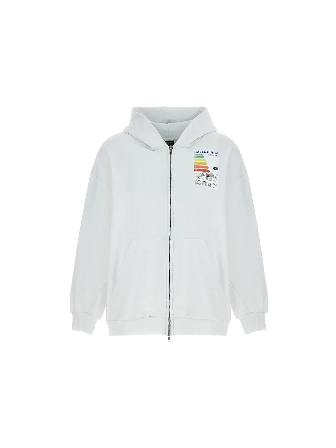 Мужской худи оверсайз с принтом Balenciaga Energy Patched Jersey Oversized Hoodie — изображение 1 из 2, белый