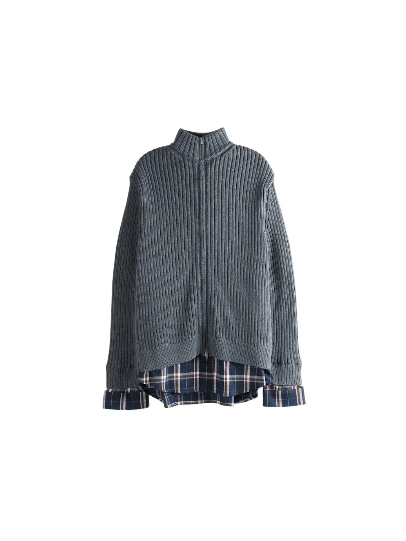Мужской свитер с молнией Layered Zip Balenciaga — изображение 1 из 1, темно-синий коричневый