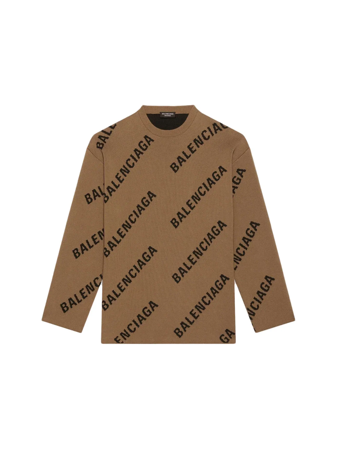 Мужской свитер оверсайз с интарсией Crewneck Sweater Balenciaga — изображение 1 из 1, коричневый