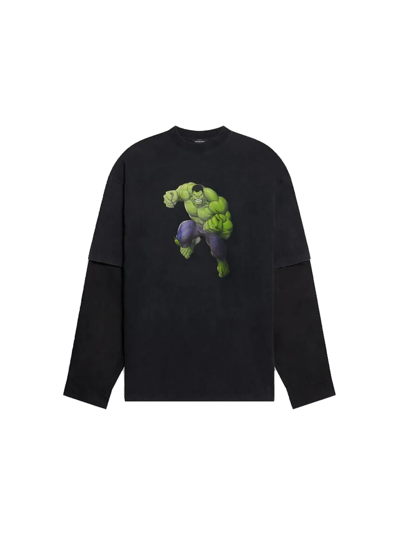 Унисекс футболка с принтом Hulk 2021 MARVEL Layered T-shirt Balenciaga — изображение 1 из 1, черный