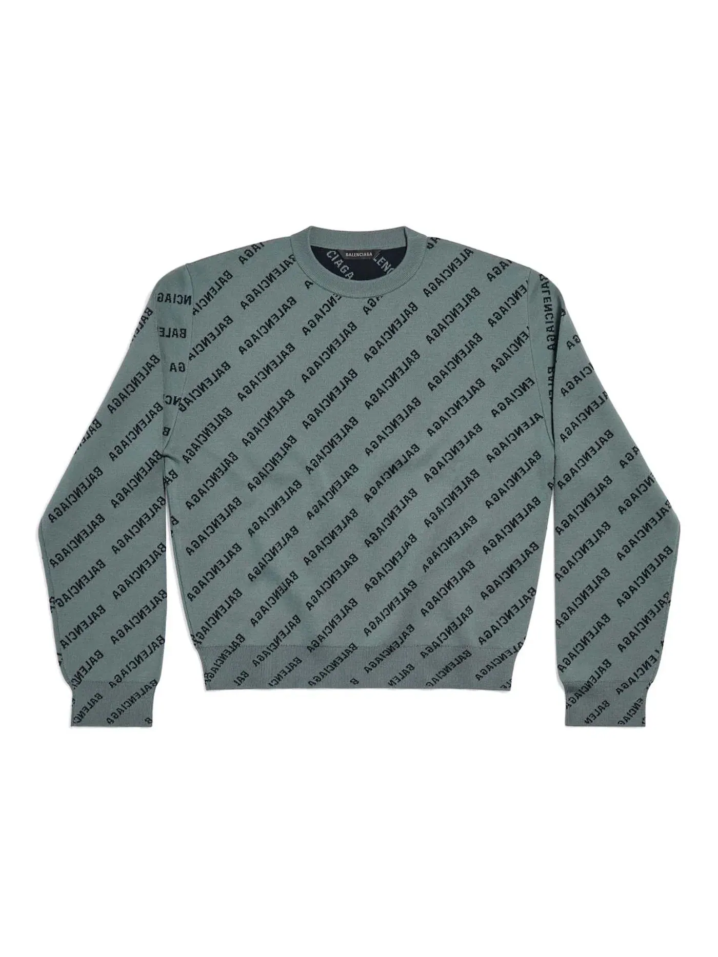 Мужской свитер с принтом Balenciaga Mirror Mini Allover Logo Sweater — изображение 1 из 1, серый