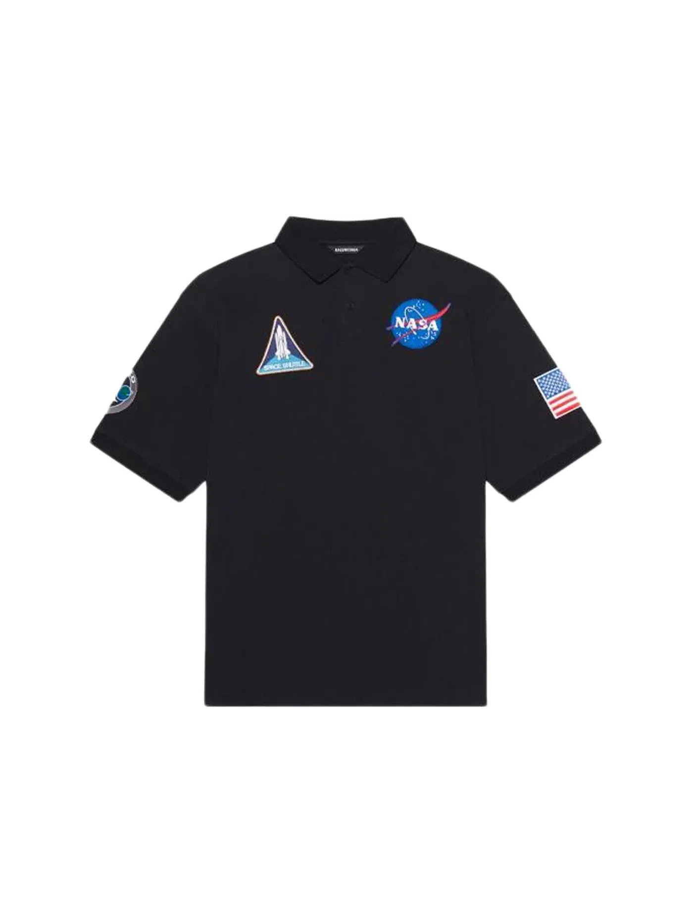 Мужское поло с патчами NASA Polo Balenciaga — изображение 1 из 2, черный